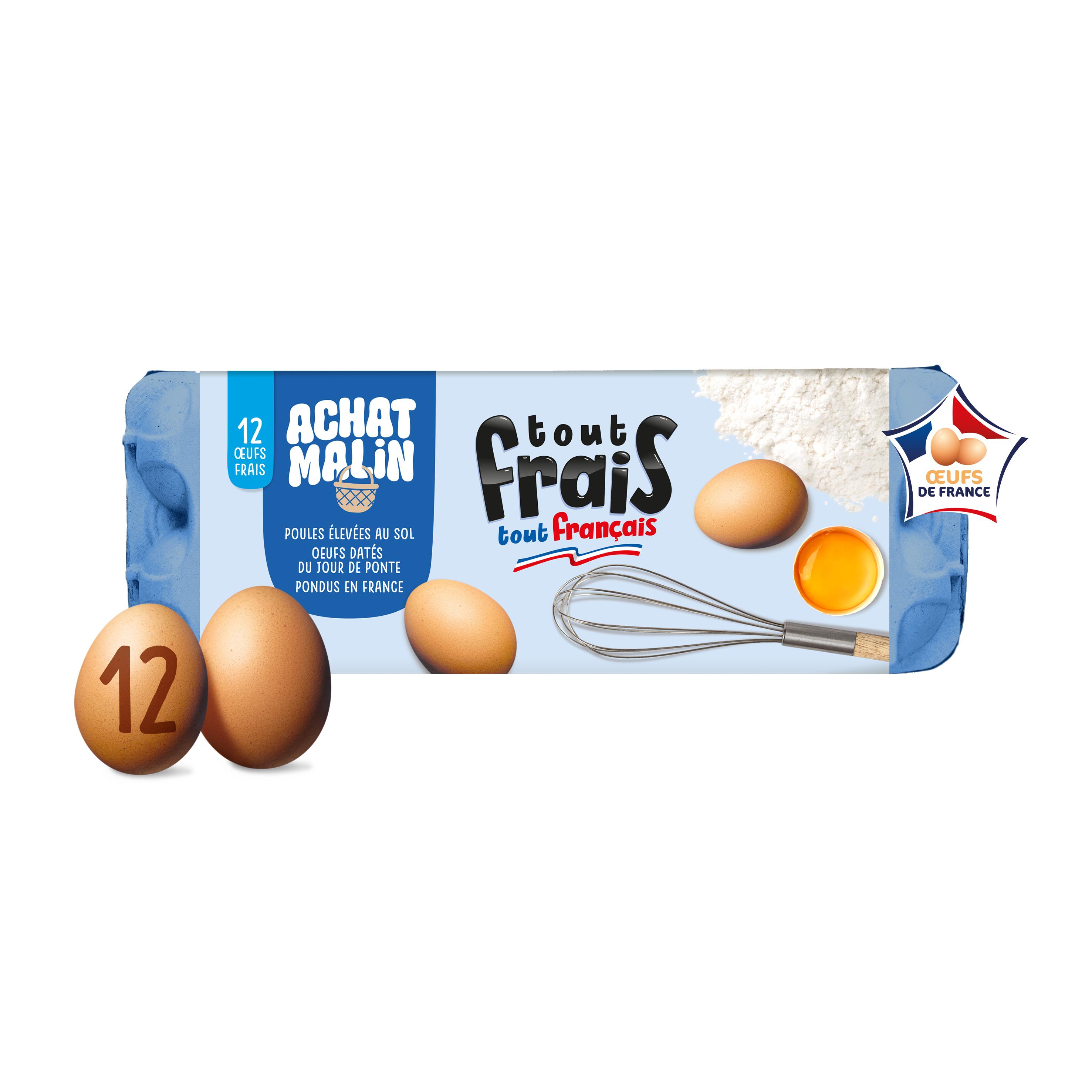 TOUT FRAIS TOUT FRANCAIS Oeufs de poules élevées au sol datés du jour de ponte 12 pièces