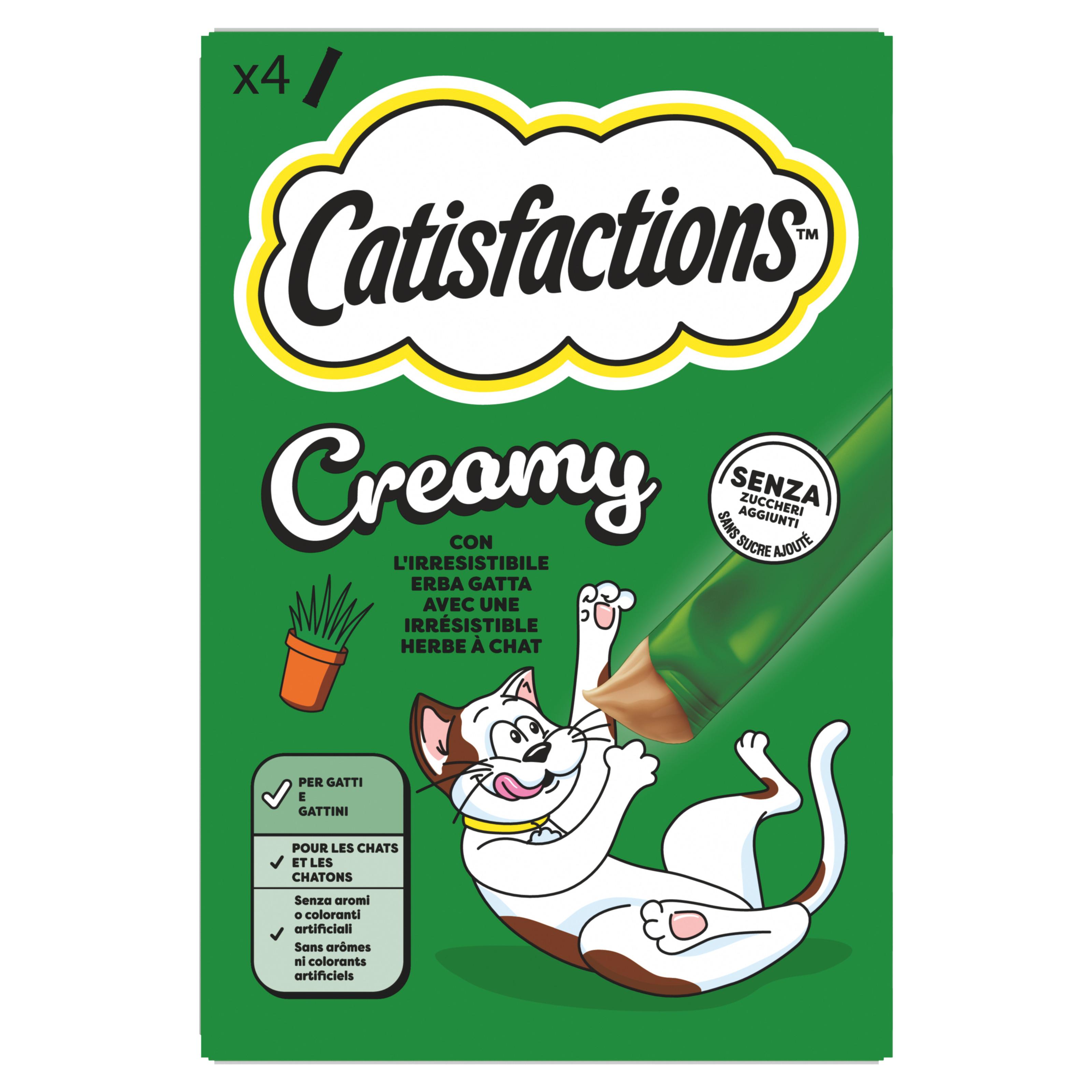 CATISFACTIONS Friandises crème à l'herbe à chat pour chat et chaton 4x10g