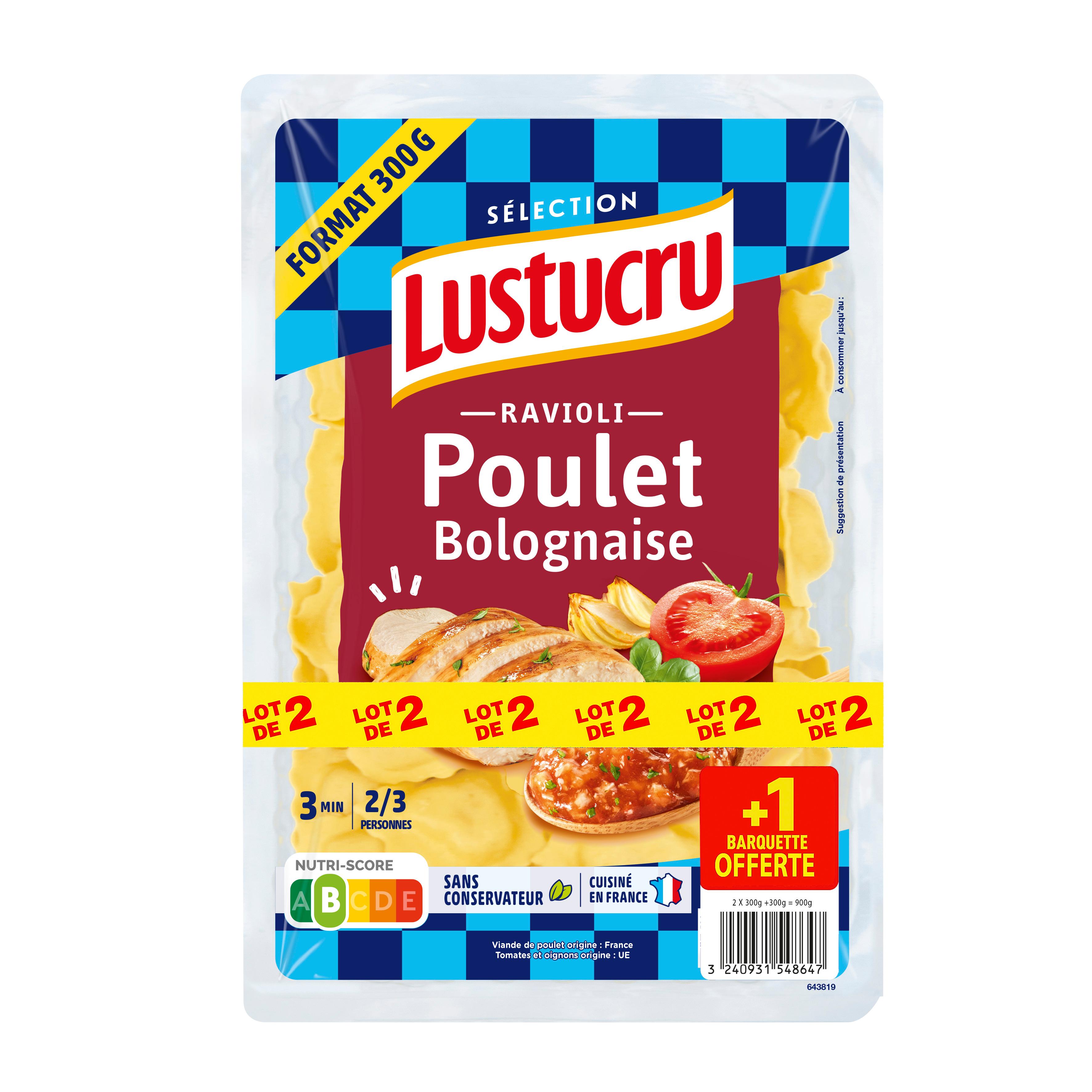 LUSTUCRU SELECTION Ravioli poulet bolognaise 6/9 parts 3x300g