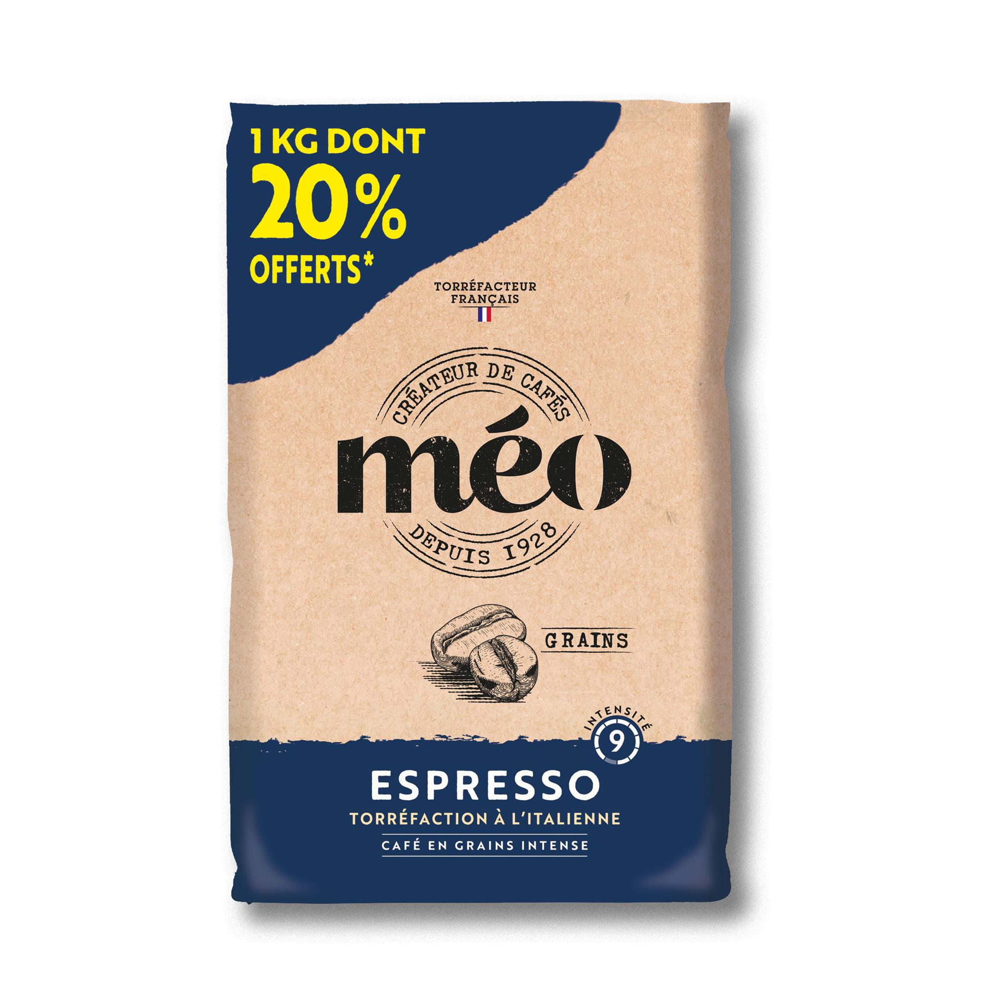 MEO Café en grains espresso arabica et robusta 1kg FORMAT PROMO