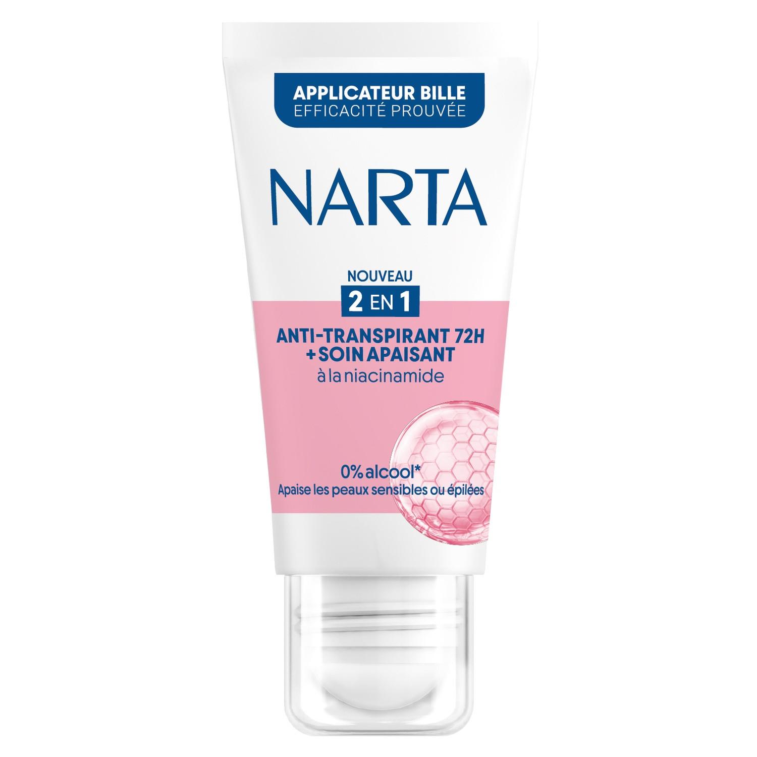NARTA Déodorant bille 2en1 anti-transpirant 72h + soin apaisant 50ml