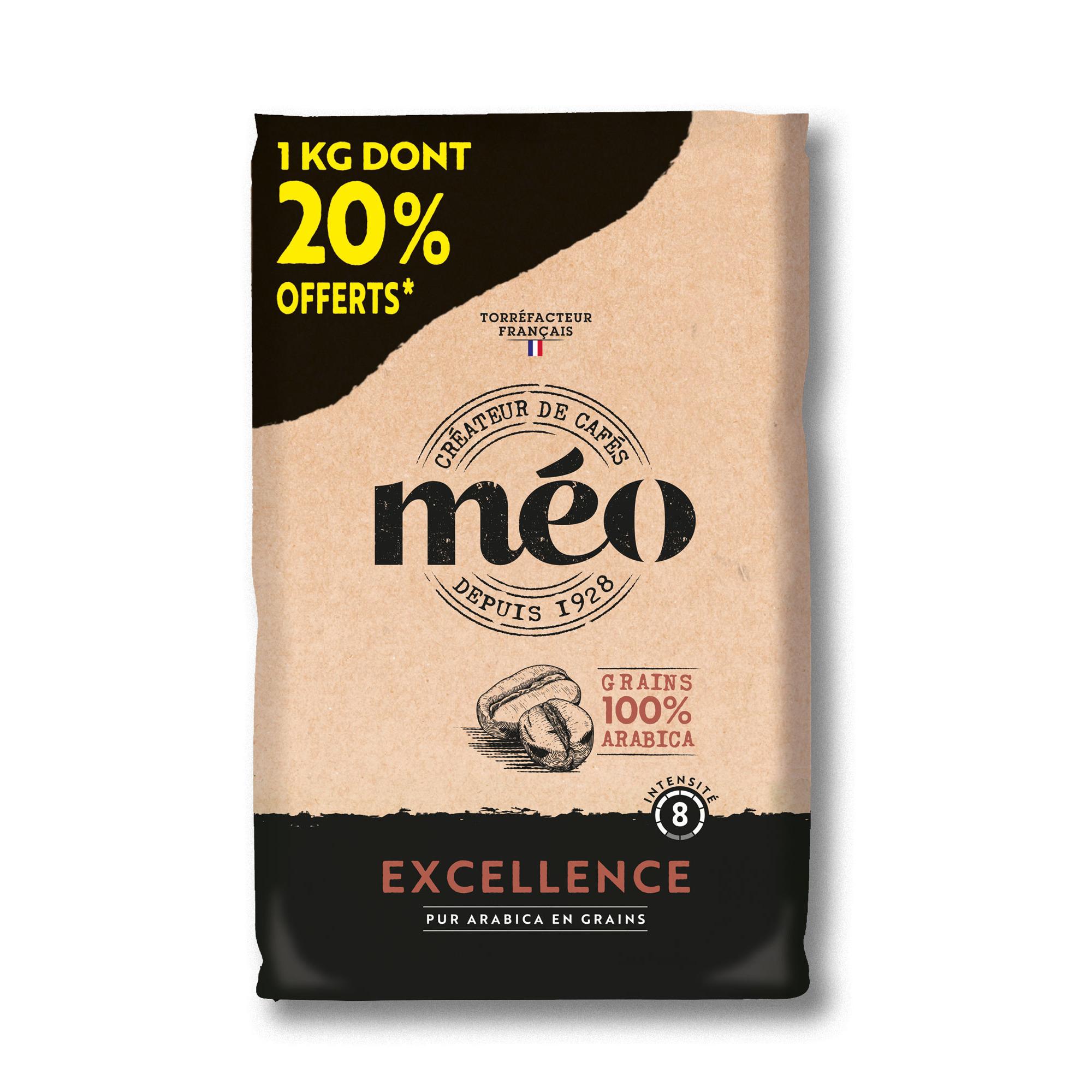 MEO Café en grains Excellence 100% arabica 20% offert 1kg