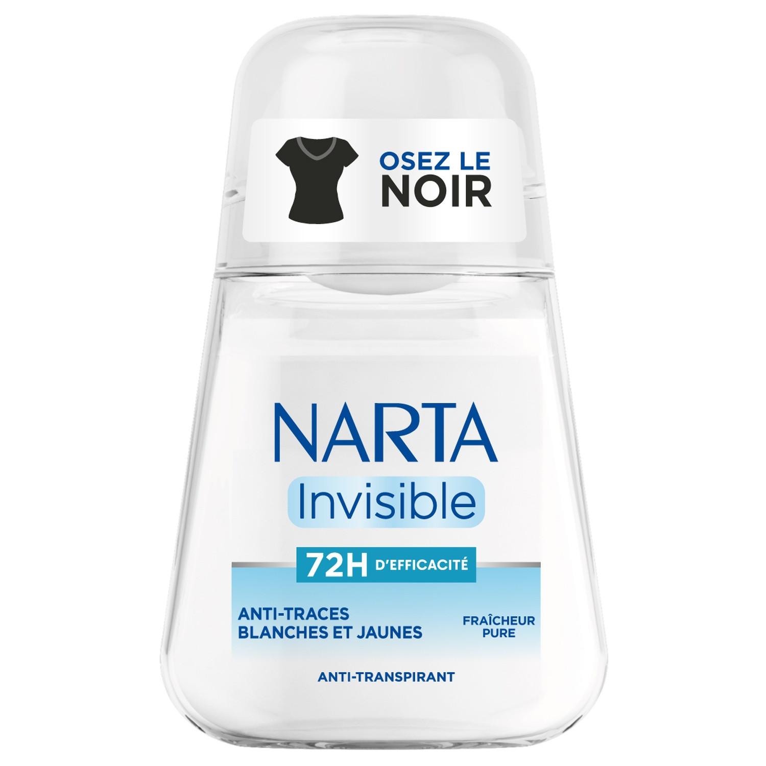 NARTA Invisible Déodorant bille 72H anti-traces blanches et jaunes fraicheur pure 50ml