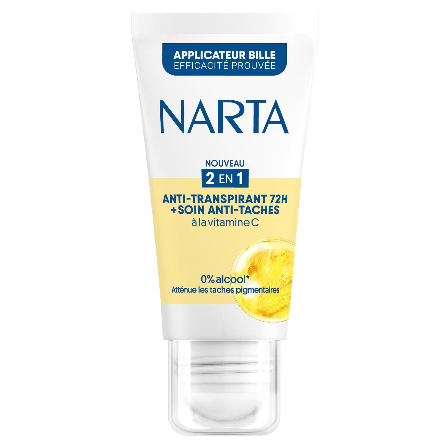 NARTA Déodorant bille 2en1 anti-transpirant 72h+soin anti-taches à la vitamine C 50ml