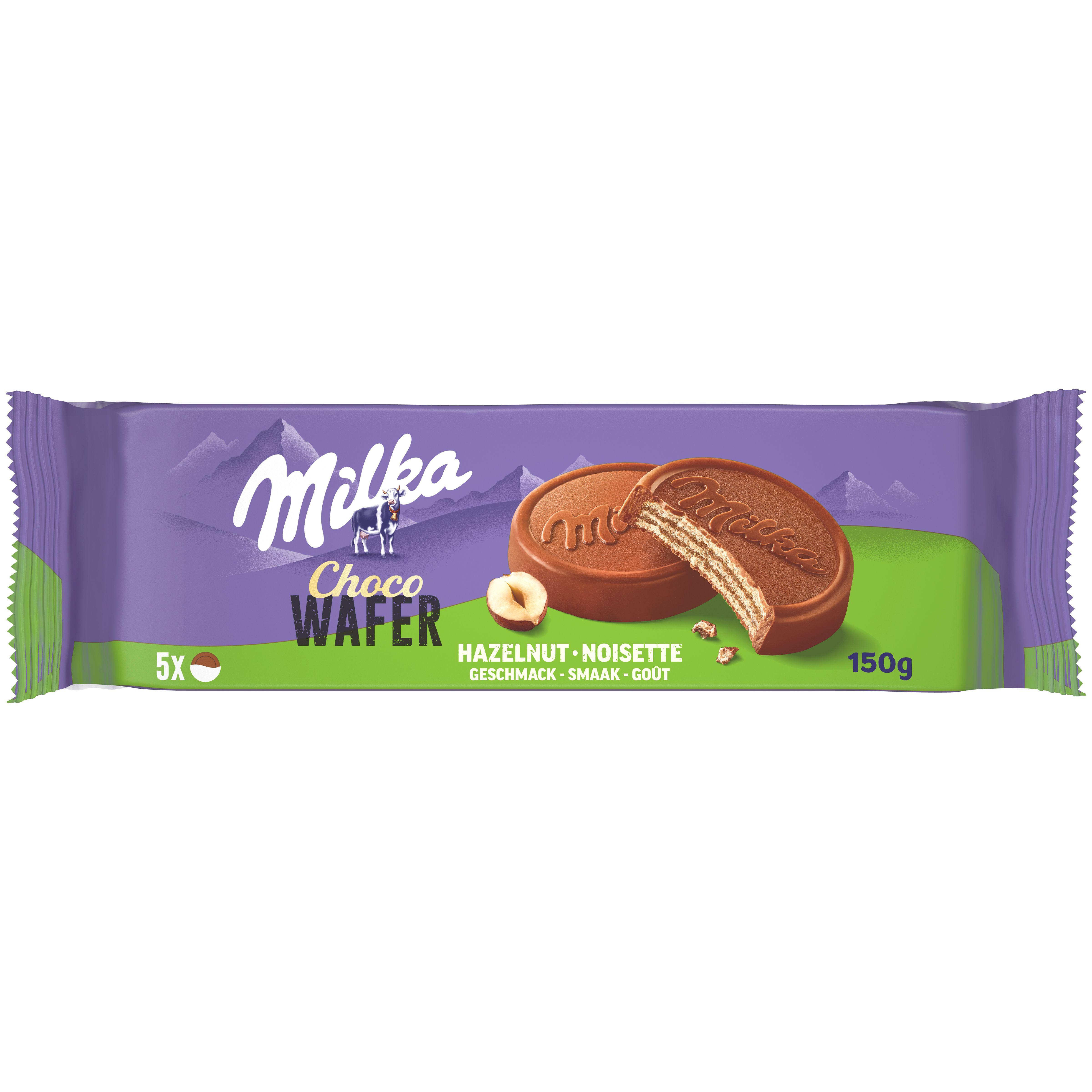 MILKA Choco Suprême Gaufrettes enrobées et fourrées au chocolat au lait et noisette 5 gaufrettes 150g
