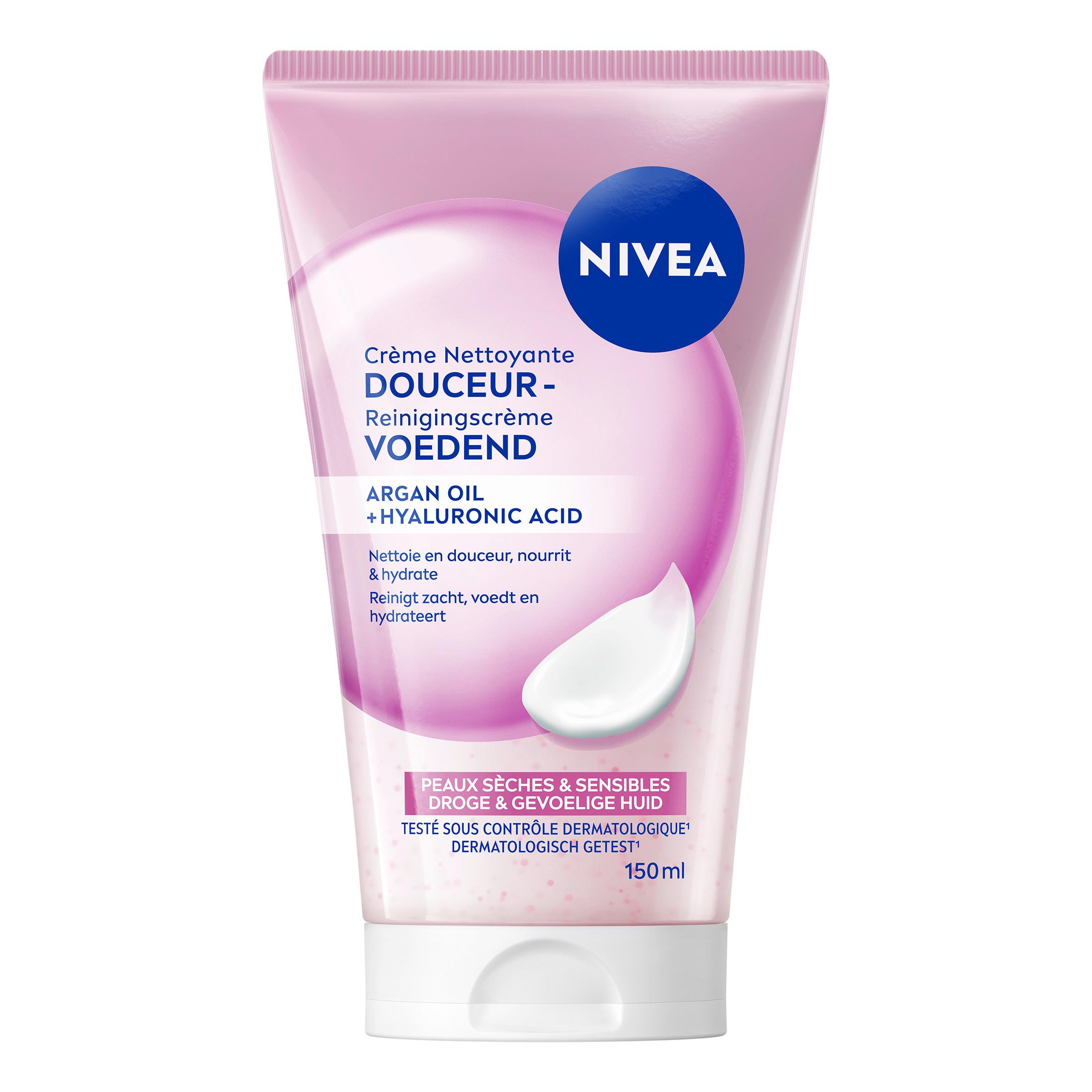 NIVEA Crème nettoyante douceur à l'huile d'argan et acide hyaluronique pour peaux sèches et sensibles 150ml