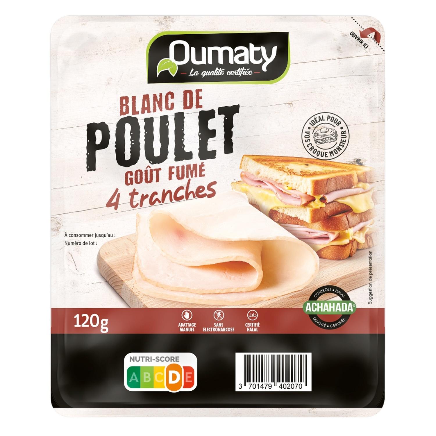 OUMATY Blanc de poulet halal goût fumé 4 tranches 120g