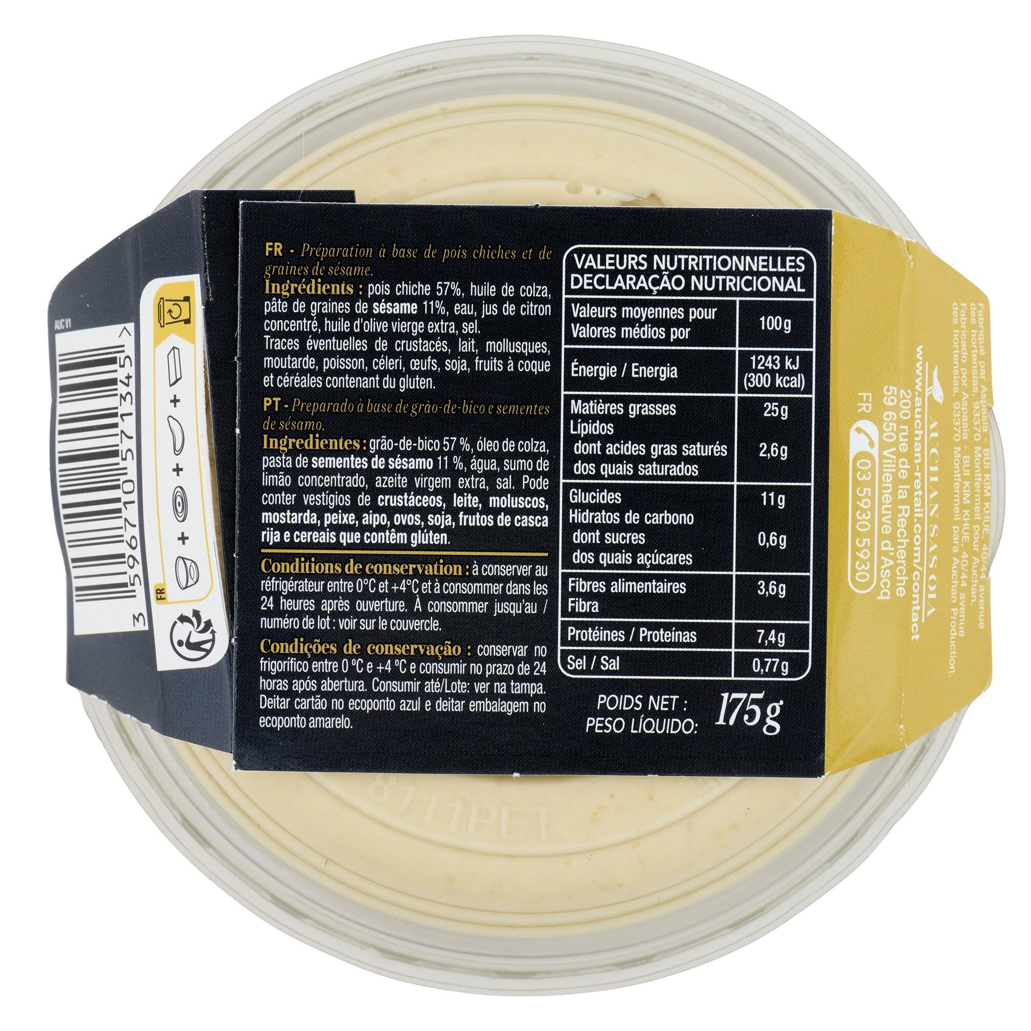 Voir la diapositive 2 : AUCHAN COLLECTION Houmous 175g