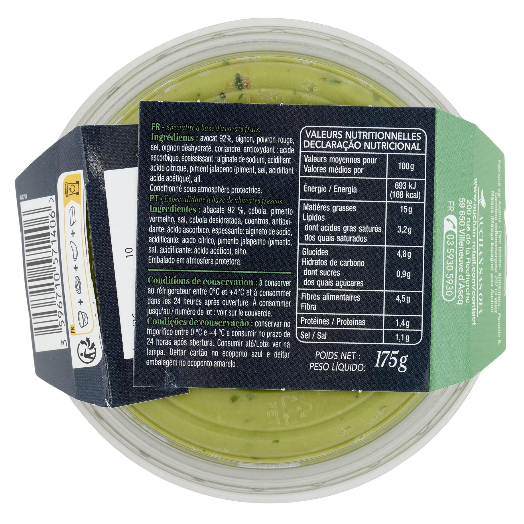 Voir la diapositive 2 : AUCHAN COLLECTION Guacamole extra aux avocats frais 175g
