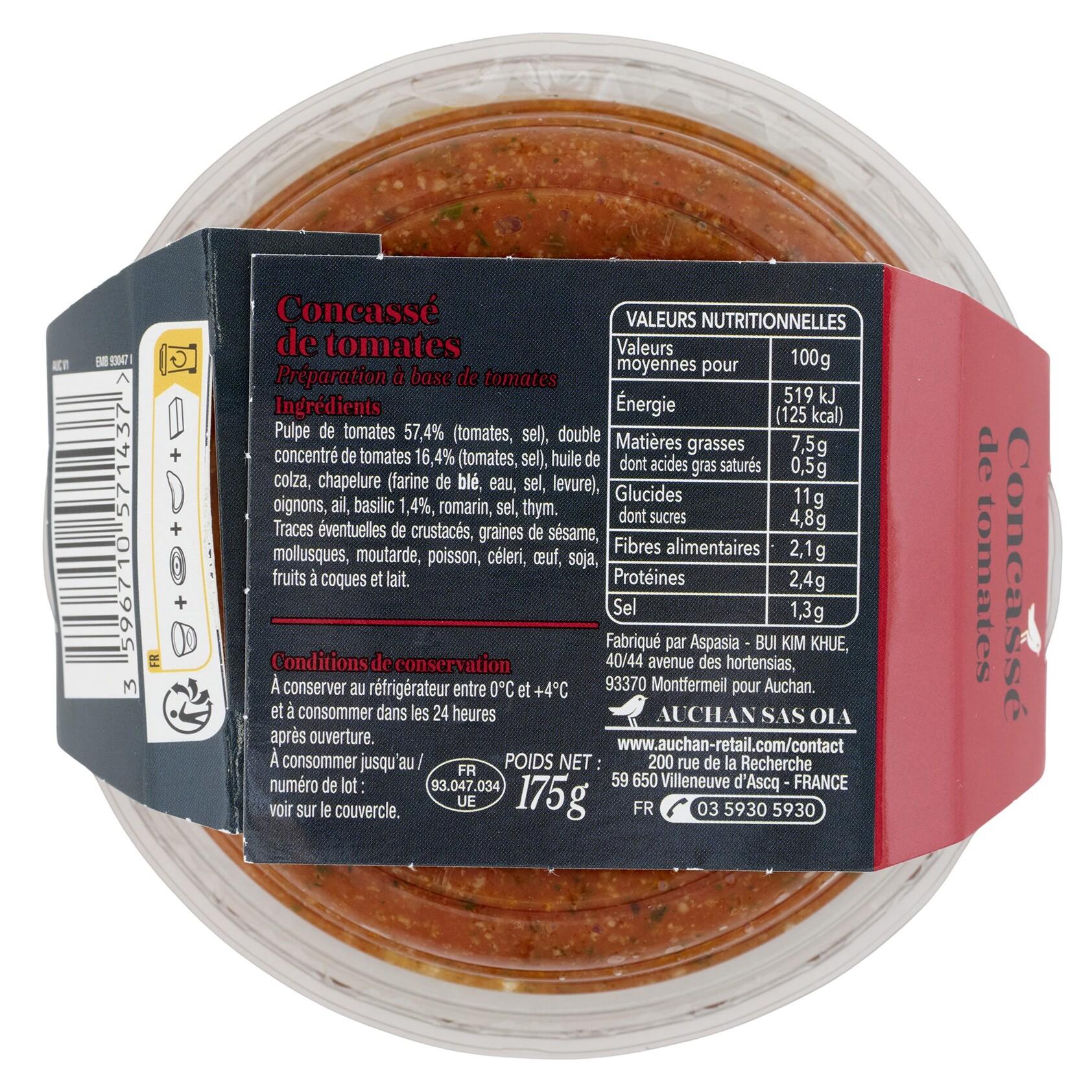 Voir la diapositive 2 : AUCHAN COLLECTION Concassé de tomate 175g