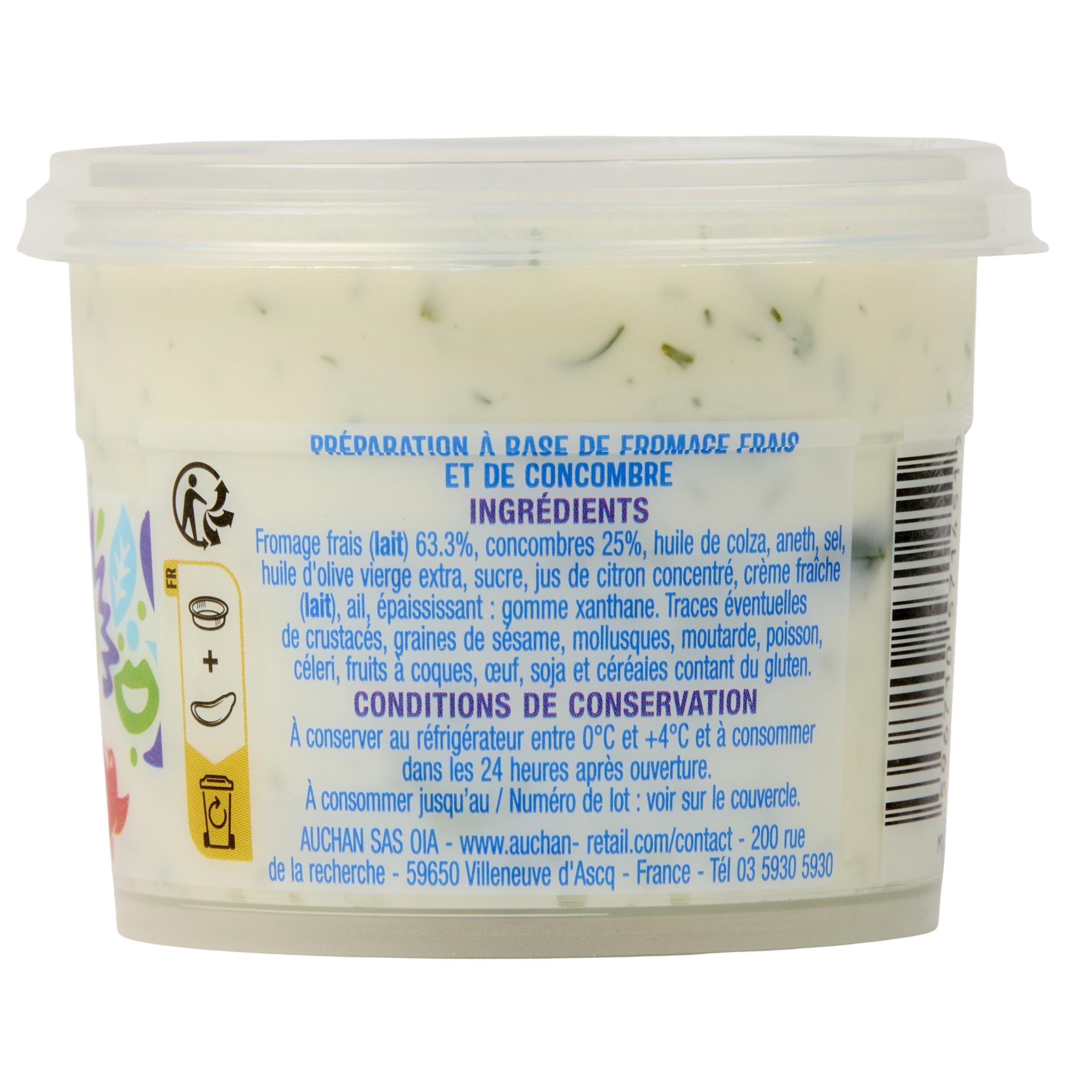 Voir la diapositive 2 : AUCHAN Fromage frais tartinable tzatziki concombre 100g