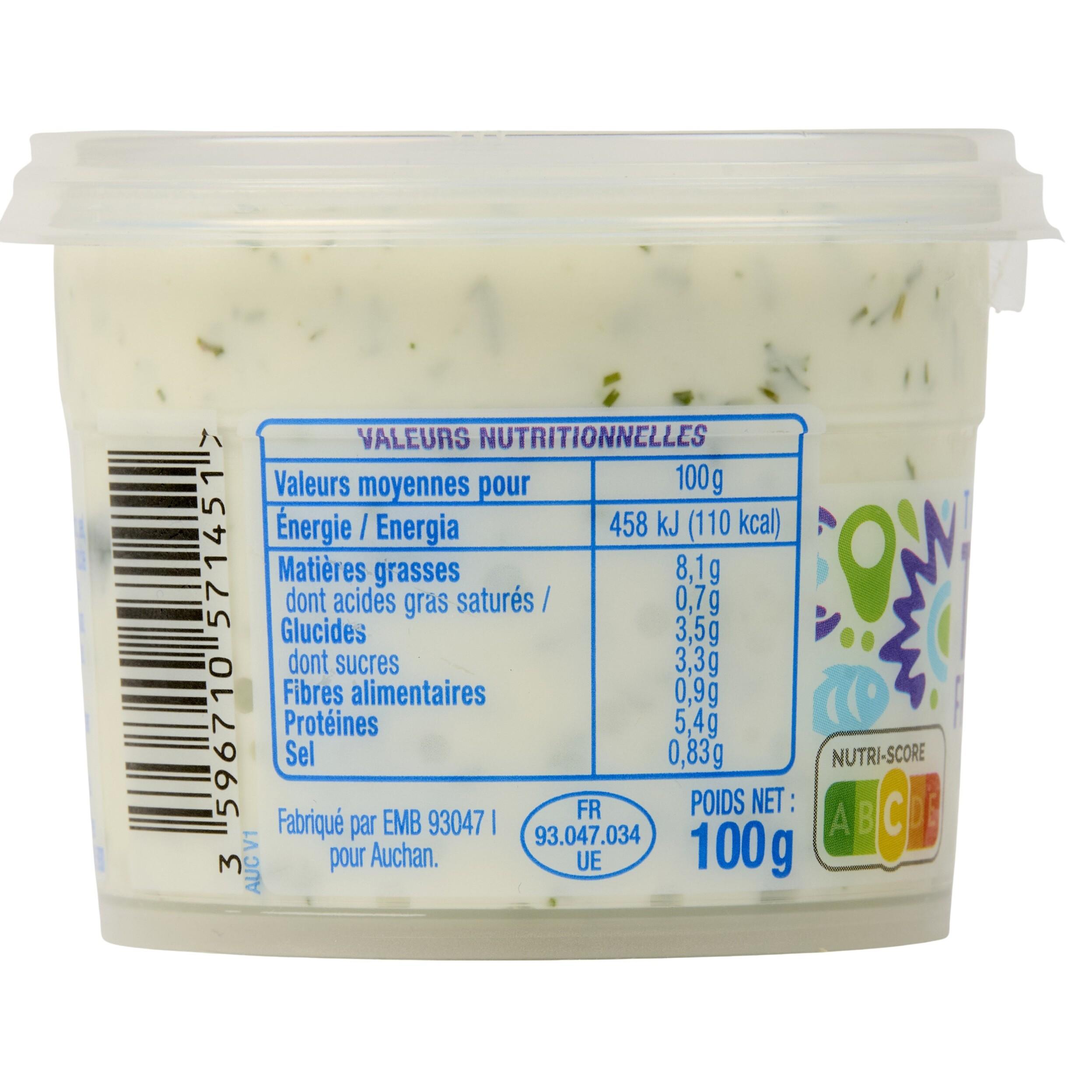Voir la diapositive 3 : AUCHAN Fromage frais tartinable tzatziki concombre 100g