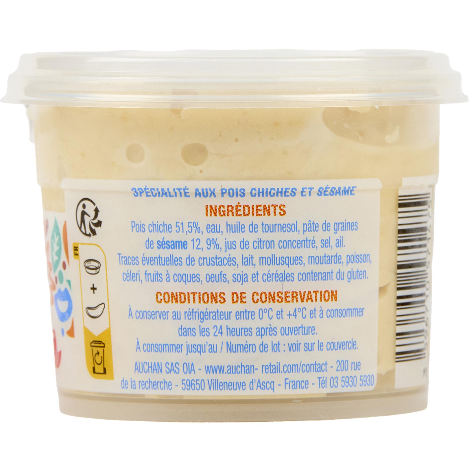 Voir la diapositive 2 : AUCHAN Houmous aux pois chiches 100g