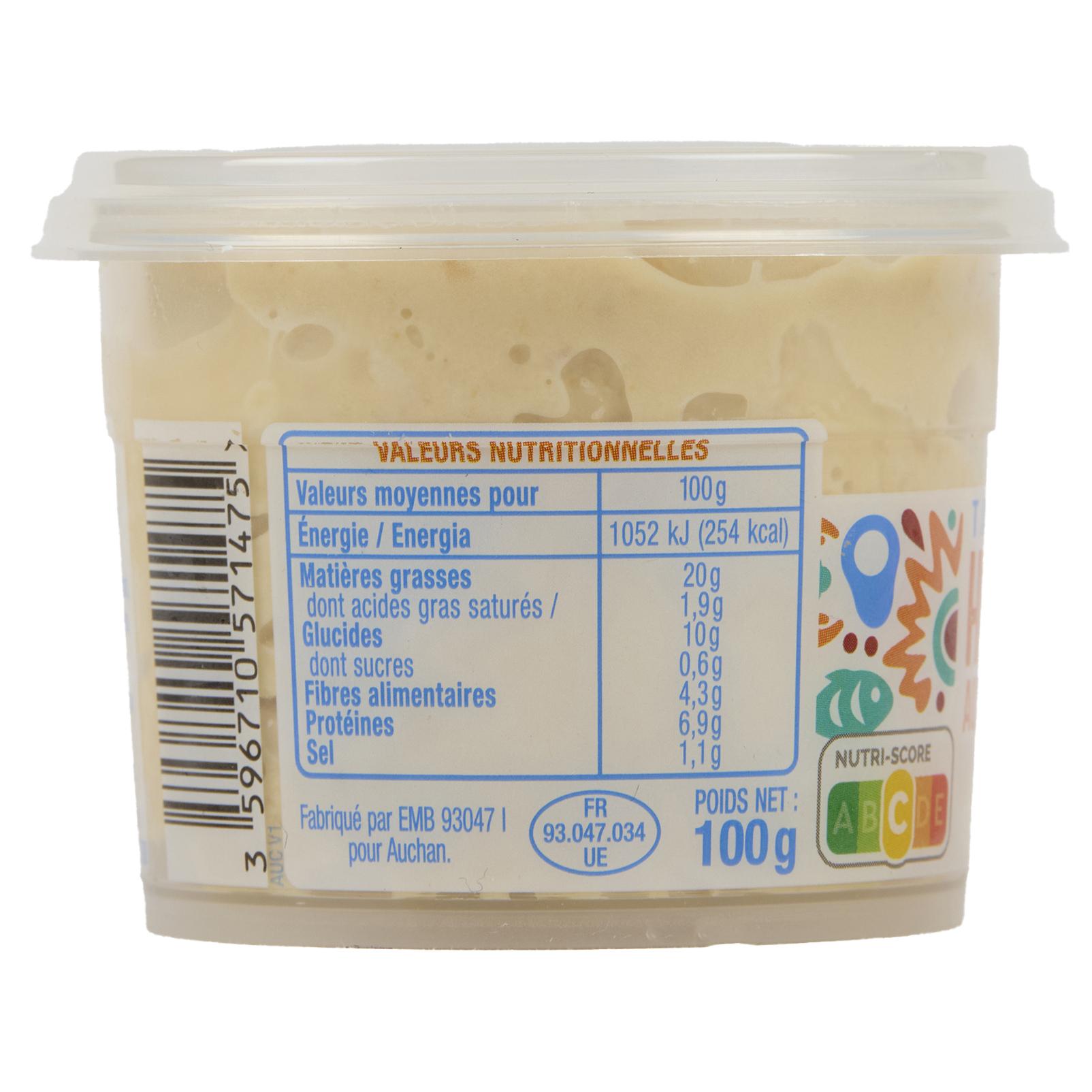 Voir la diapositive 3 : AUCHAN Houmous aux pois chiches 100g