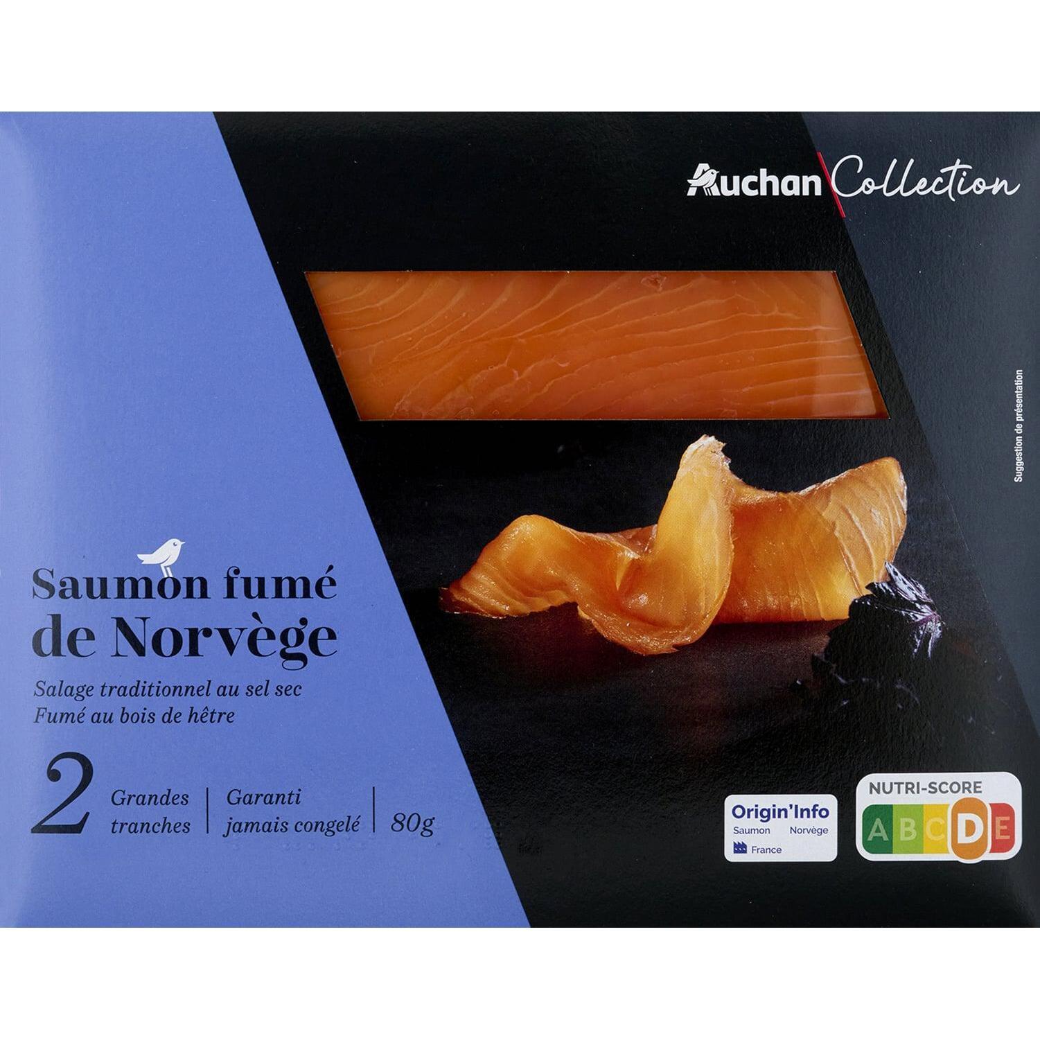 AUCHAN COLLECTION Saumon fumé de Norvège 2 tranches 80g