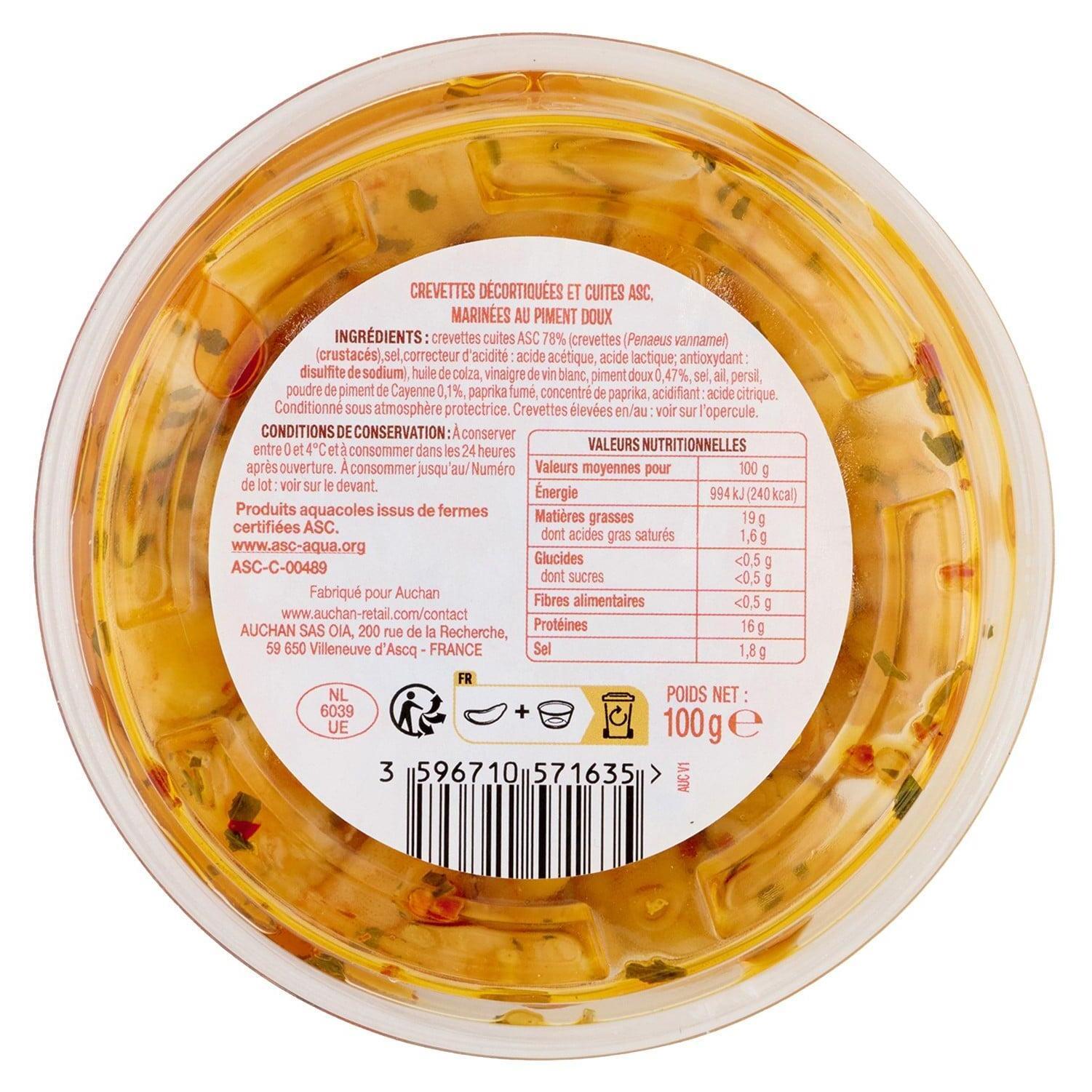 Voir la diapositive 2 : AUCHAN Crevettes piment doux 100g