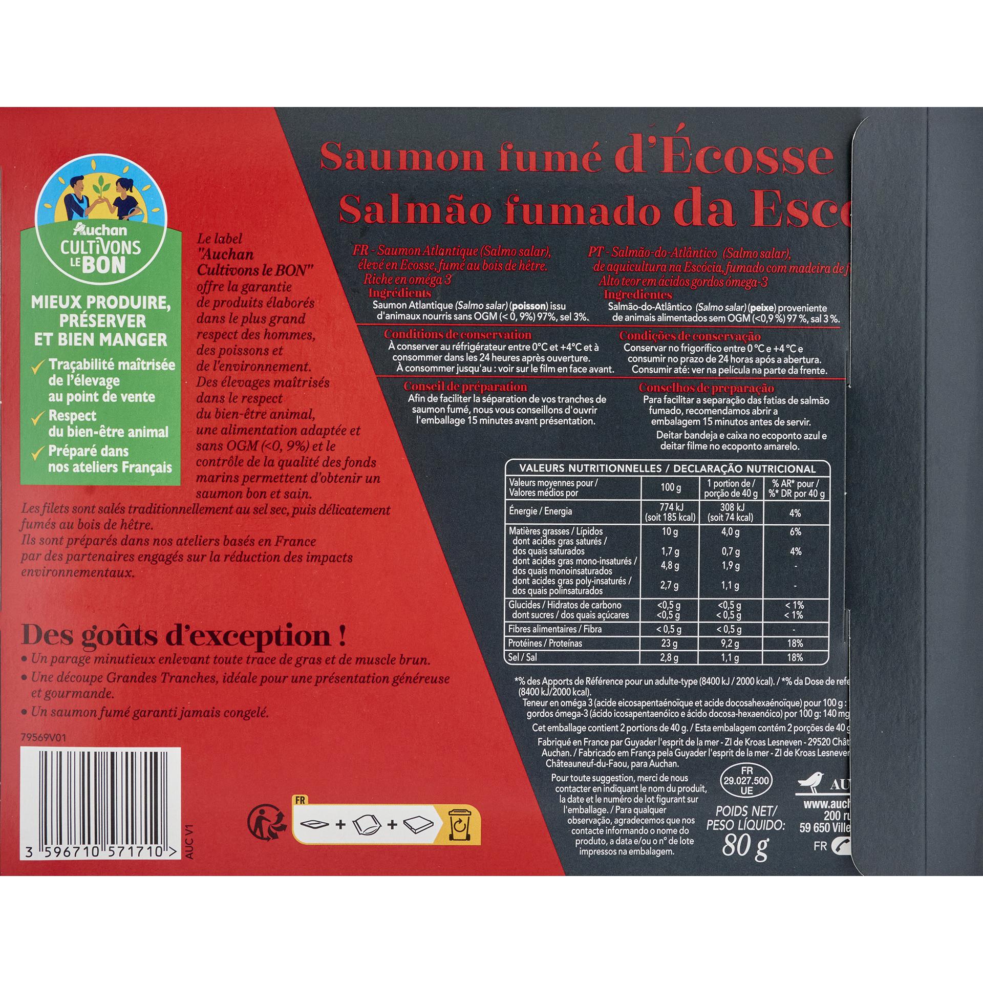 Voir la diapositive 2 : AUCHAN COLLECTION Saumon fumé d'Ecosse 2 tranches 80g
