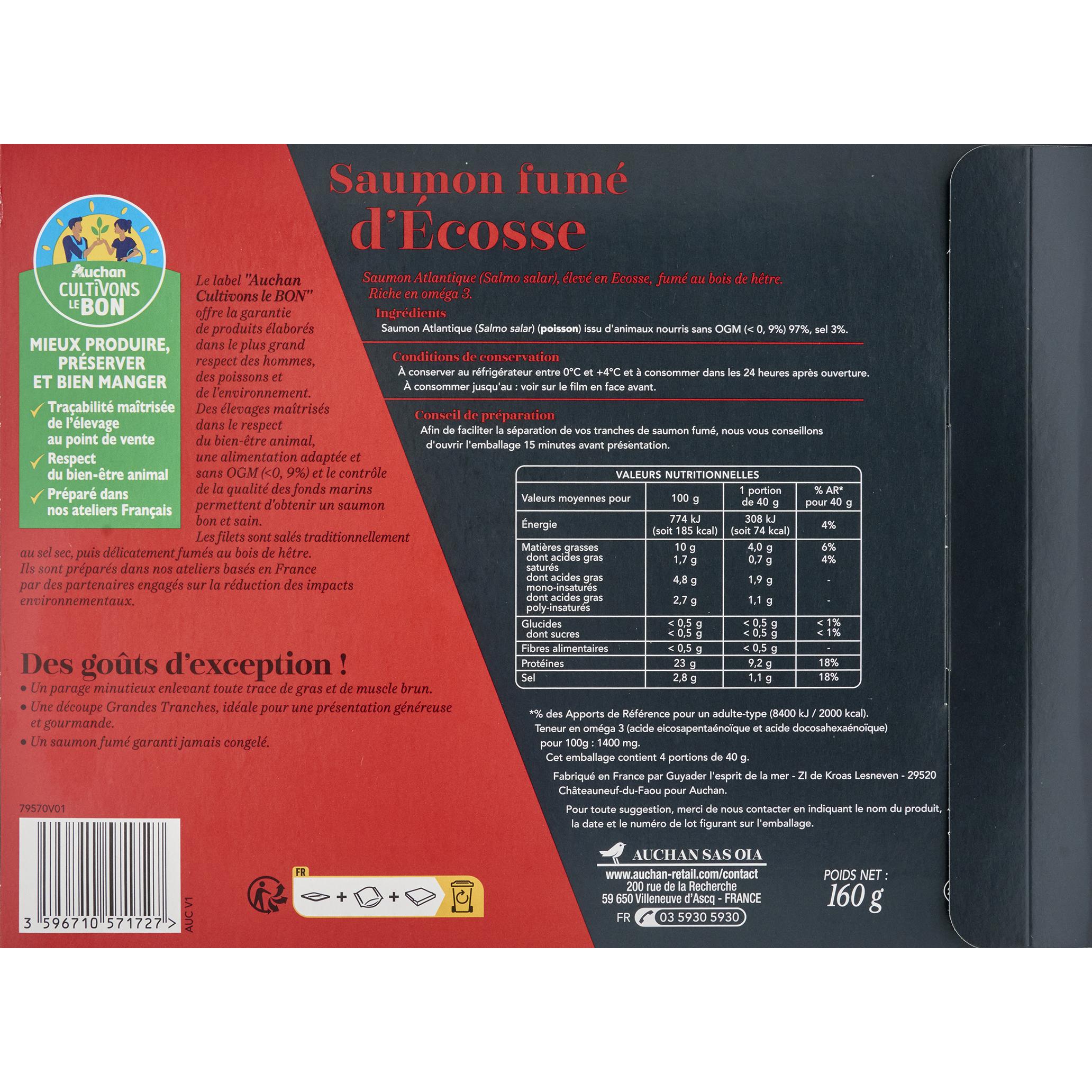 Voir la diapositive 2 : AUCHAN COLLECTION Saumon fumé d'Ecosse 4 tranches 160g