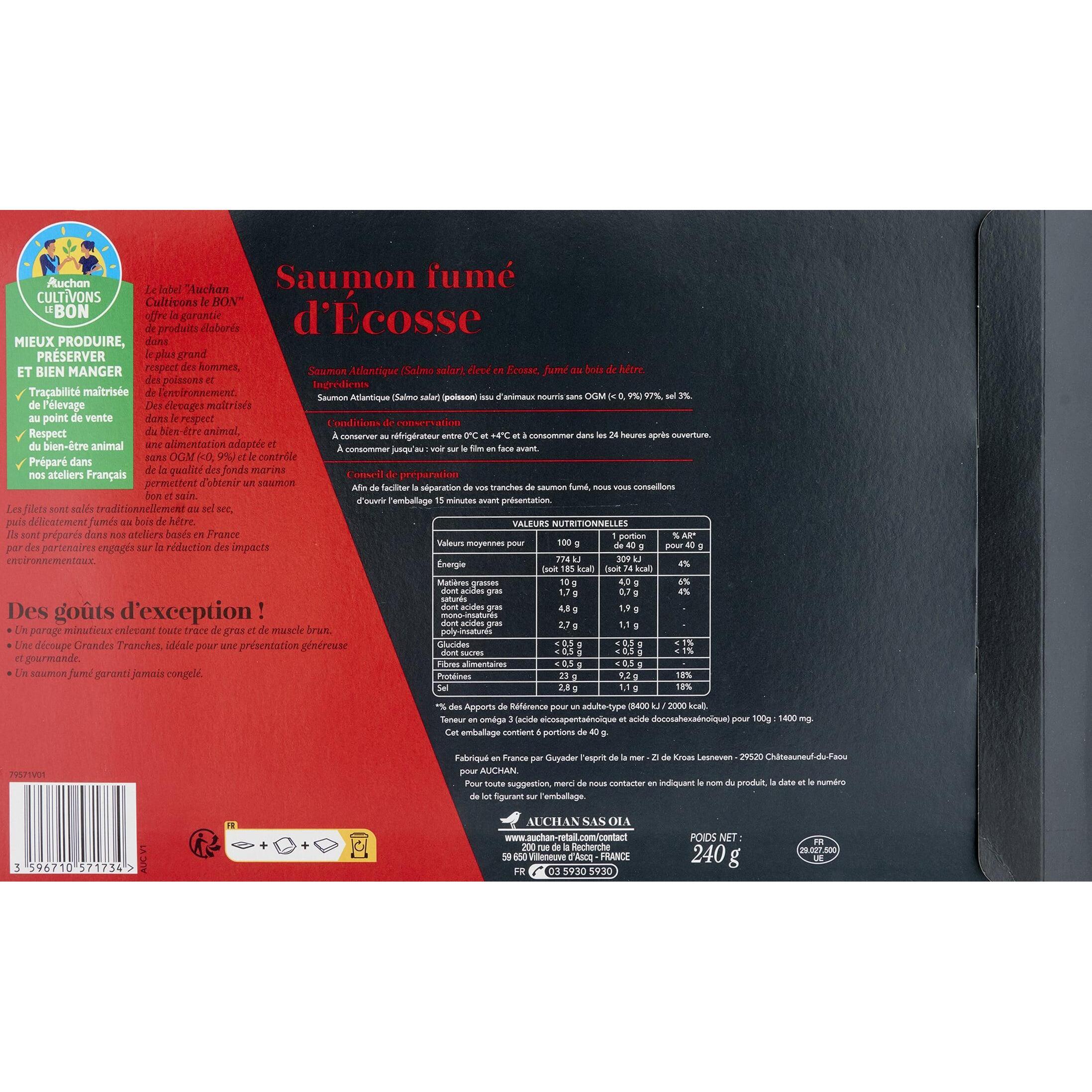 Voir la diapositive 2 : AUCHAN COLLECTION Saumon fumé d'Ecosse 6 tranches 240g