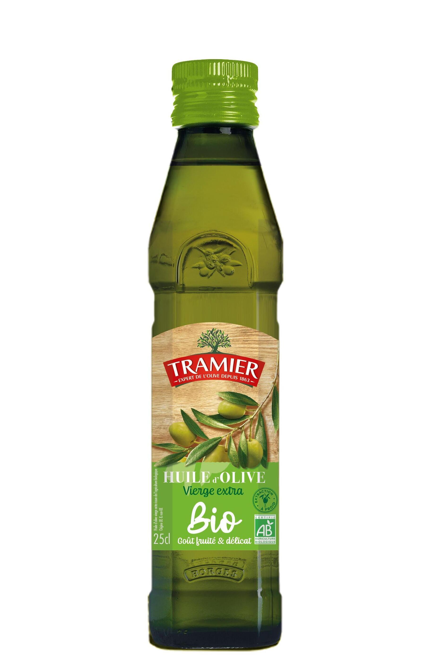 TRAMIER Huile d'olive vierge extra bio bouteille en verre fruitée et délicate 250ml