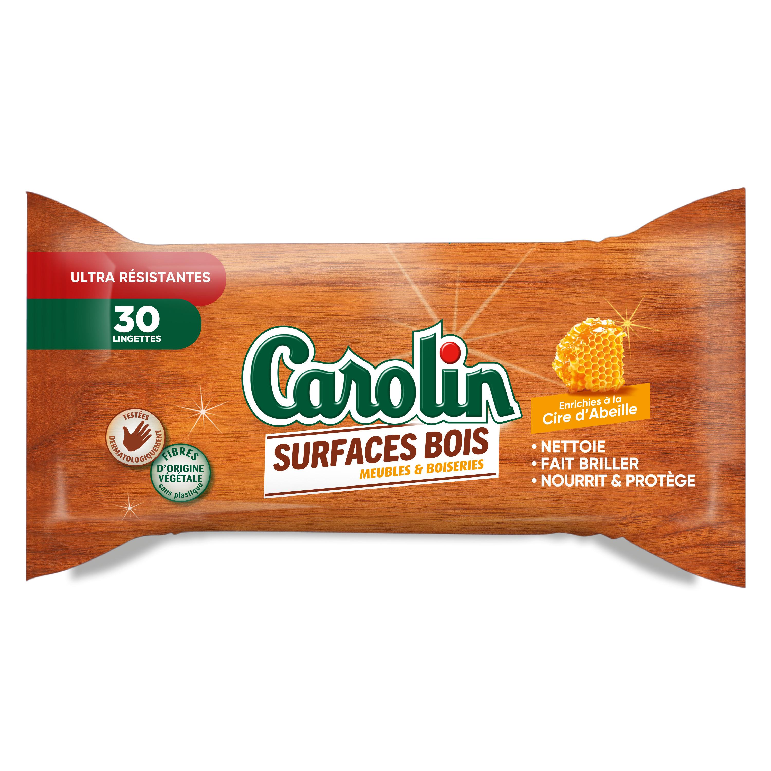 CAROLIN Lingettes nettoyant meubles en bois cire d'abeille 30 lingettes