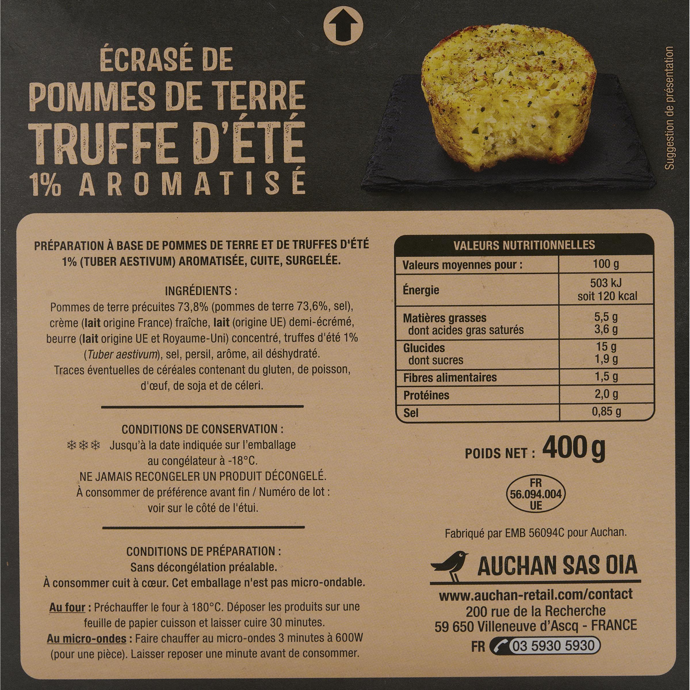 Voir la diapositive 3 : AUCHAN Ecrasé de pommes de terre avec truffe 400g