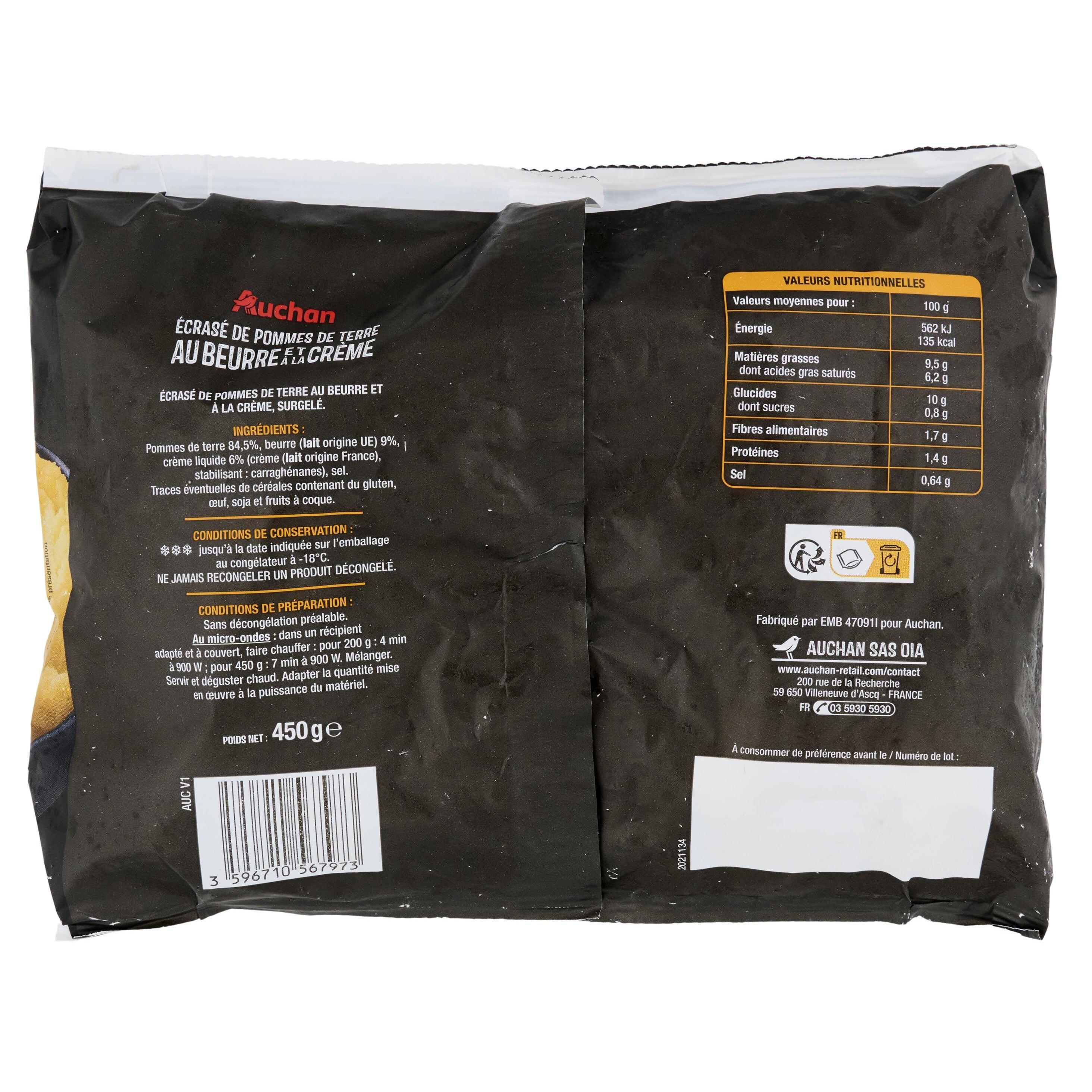 Voir la diapositive 2 : AUCHAN Ecrasé de pommes de terre au beurre et à la crème classique micro-onde 450g