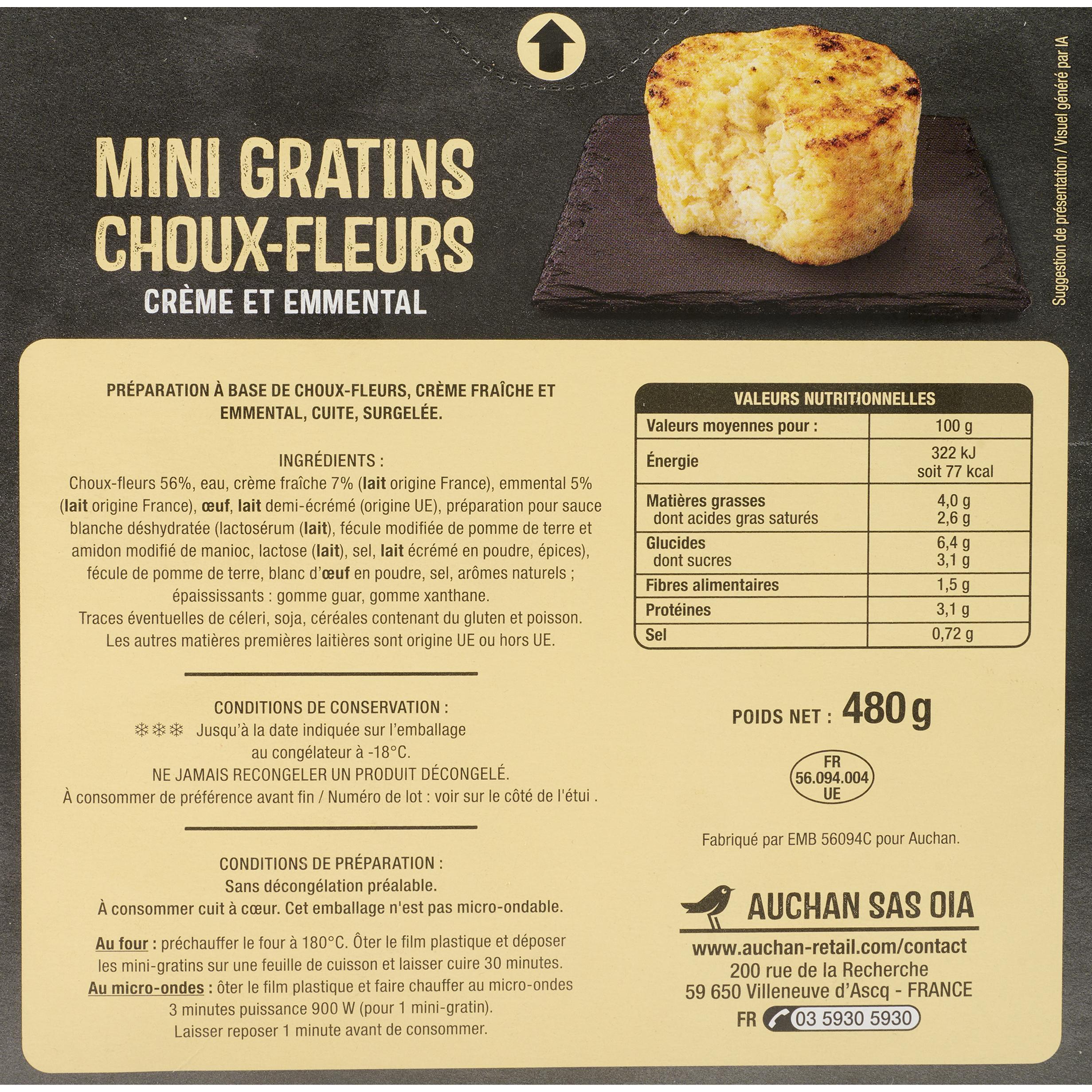 Voir la diapositive 2 : AUCHAN Mini gratins choux-fleurs 480g