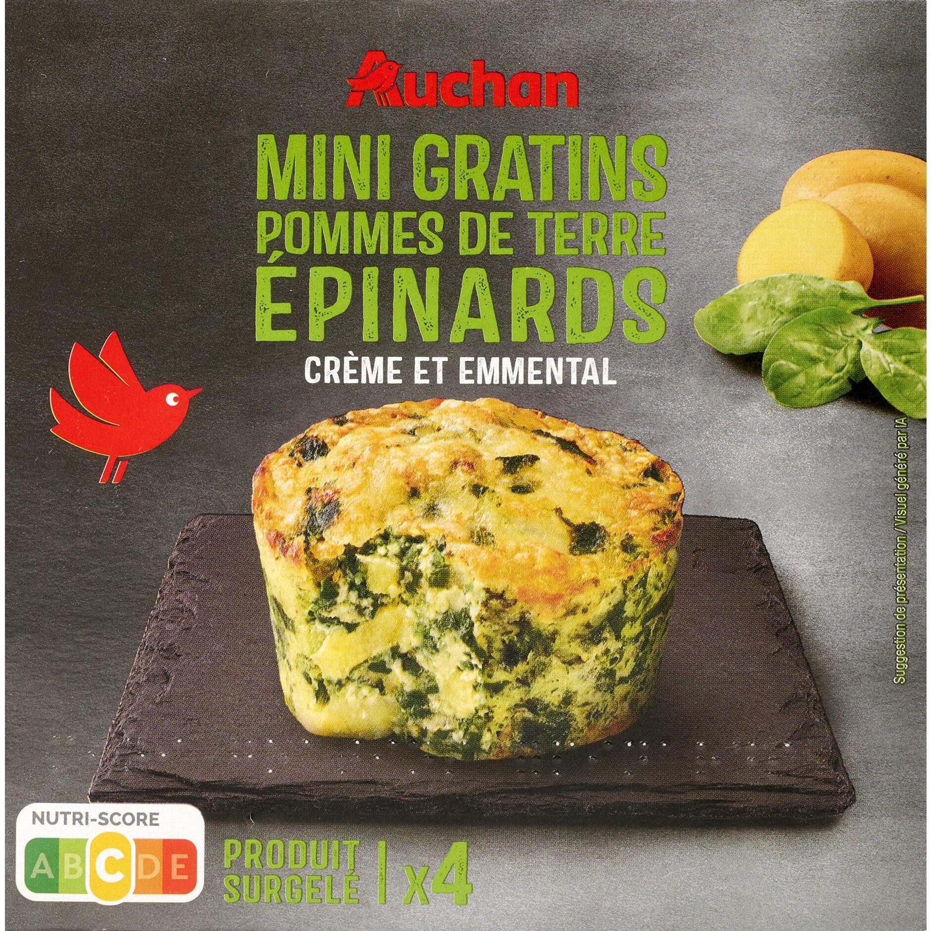 AUCHAN Mini gratins de pommes de terre épinards au four 480g