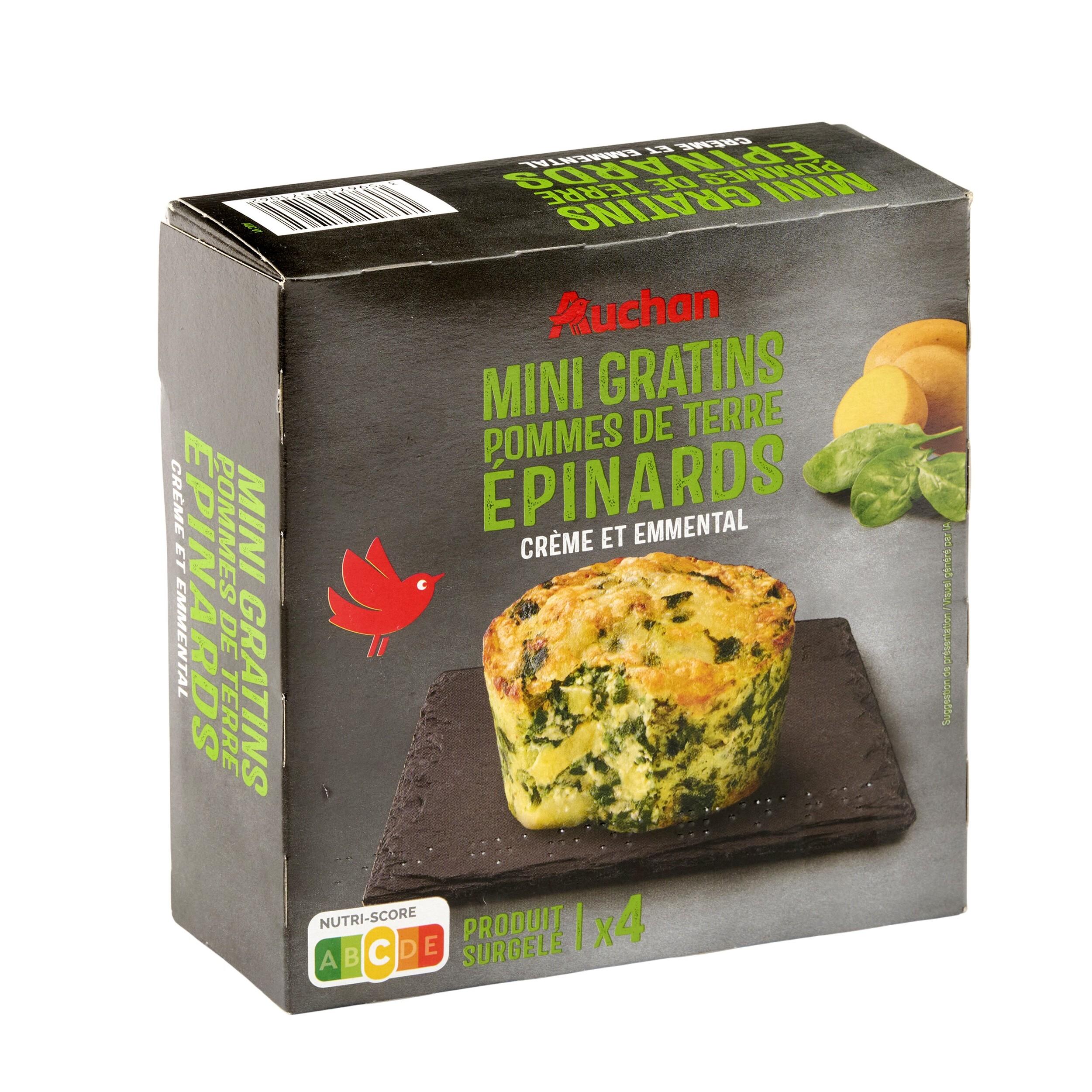 Voir la diapositive 2 : AUCHAN Mini gratins de pommes de terre épinards au four 480g