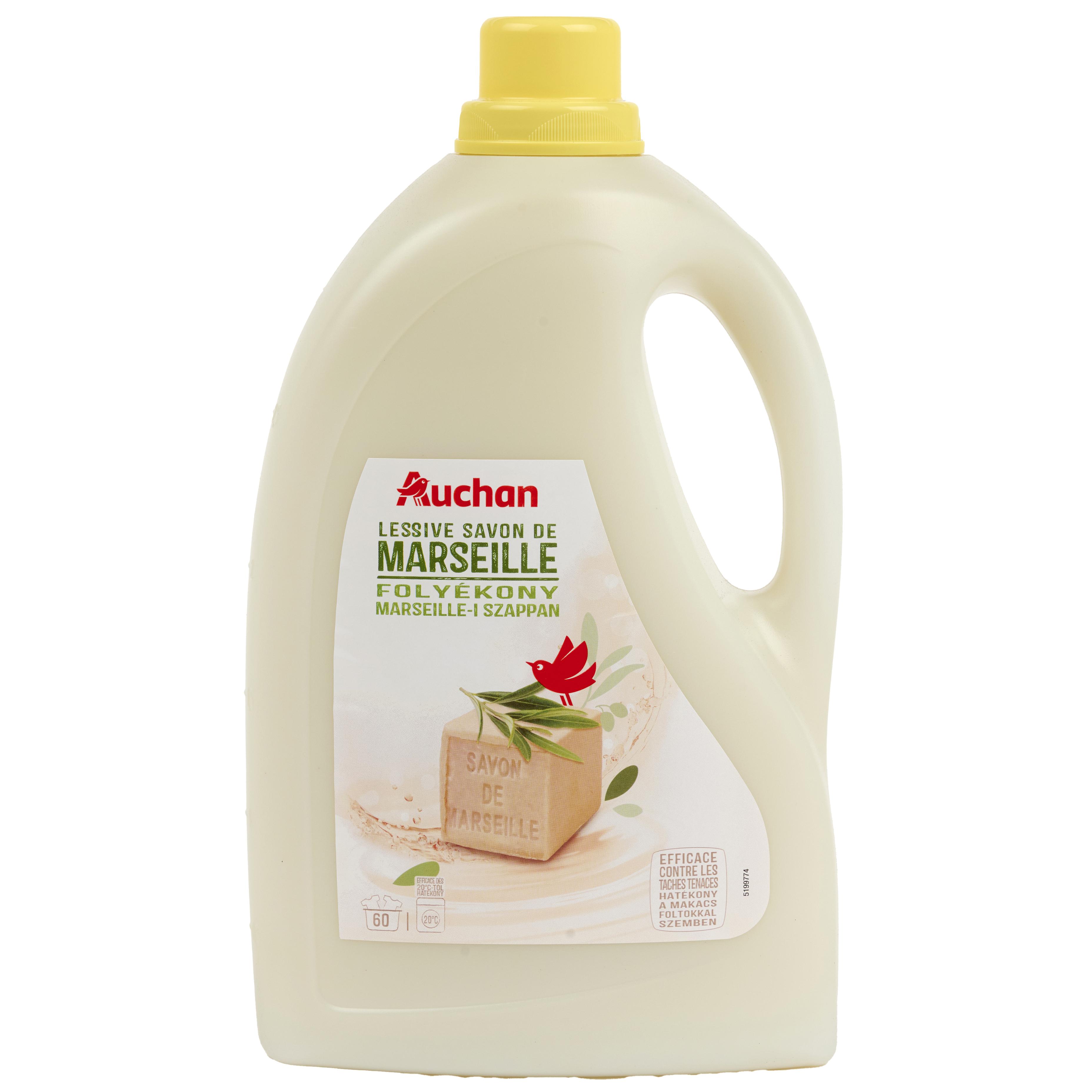 AUCHAN Lessive liquide savon de Marseille blanc et couleurs 60 lavages 3l