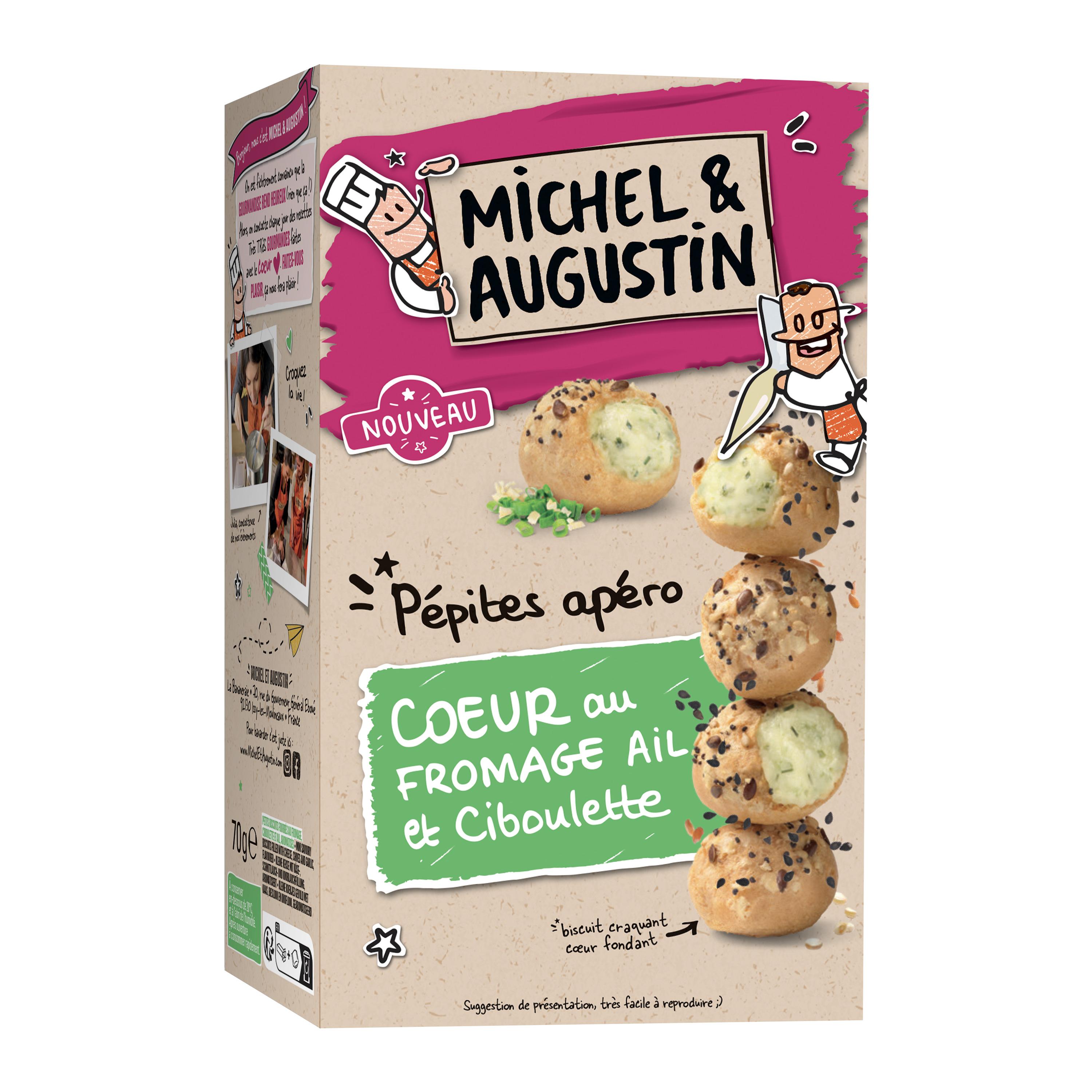 MICHEL ET AUGUSTIN Pépites apéro biscuits salés fourrés fromage ail et ciboulette au sel de Guérande 70g