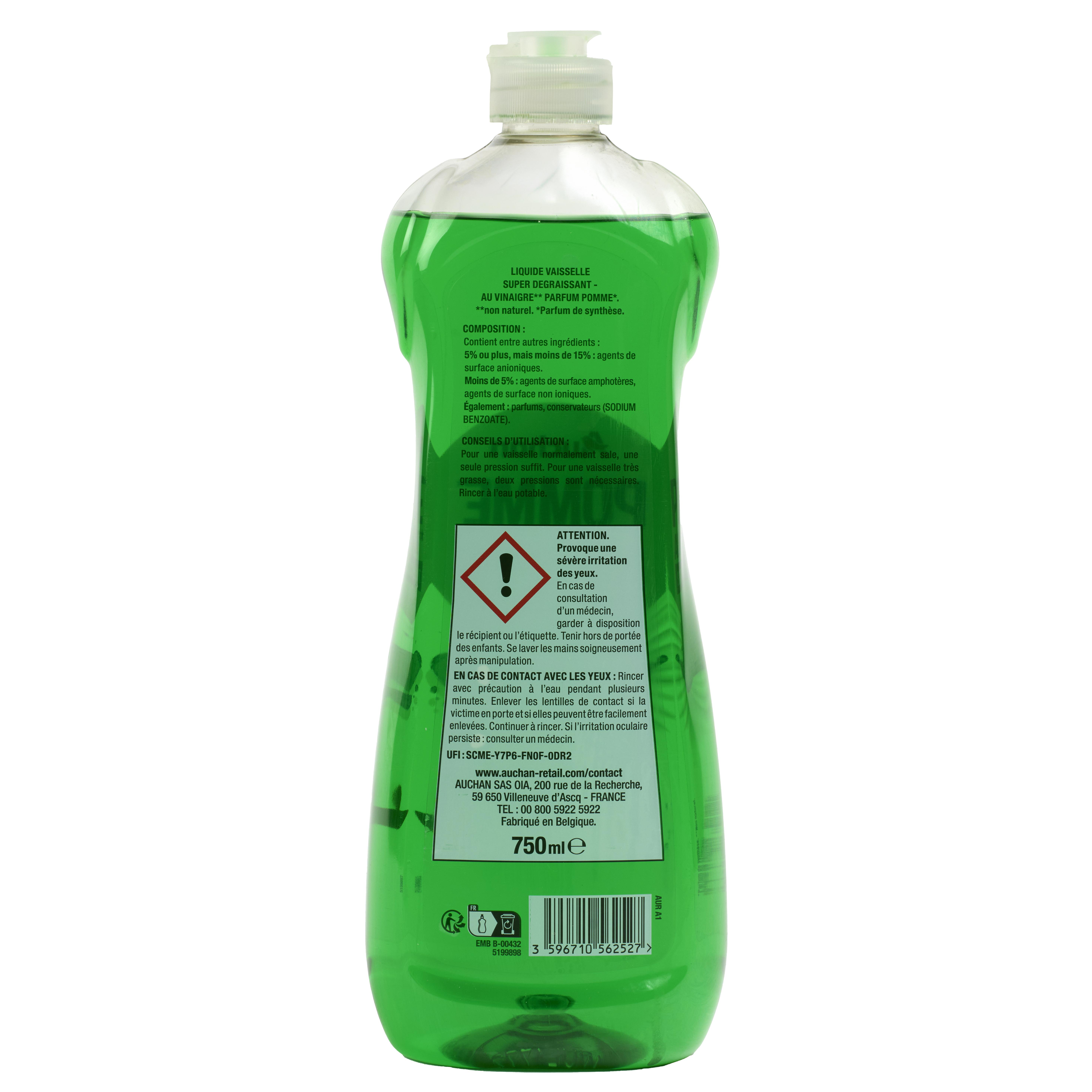 Voir la diapositive 2 : AUCHAN Liquide vaisselle super dégraissant pomme au vinaigre 0,75l