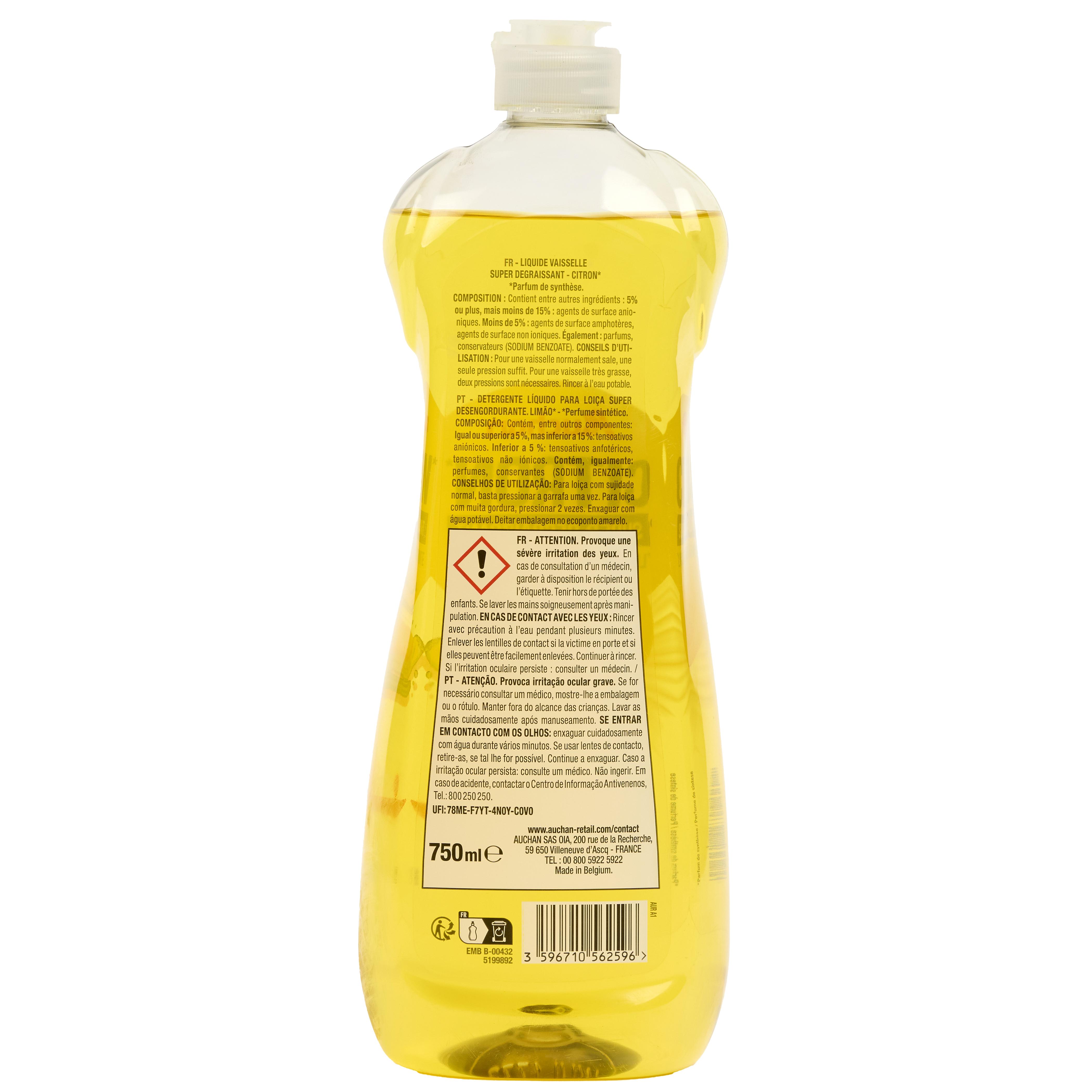Voir la diapositive 2 : AUCHAN Liquide vaisselle super dégraissant citron 750ml
