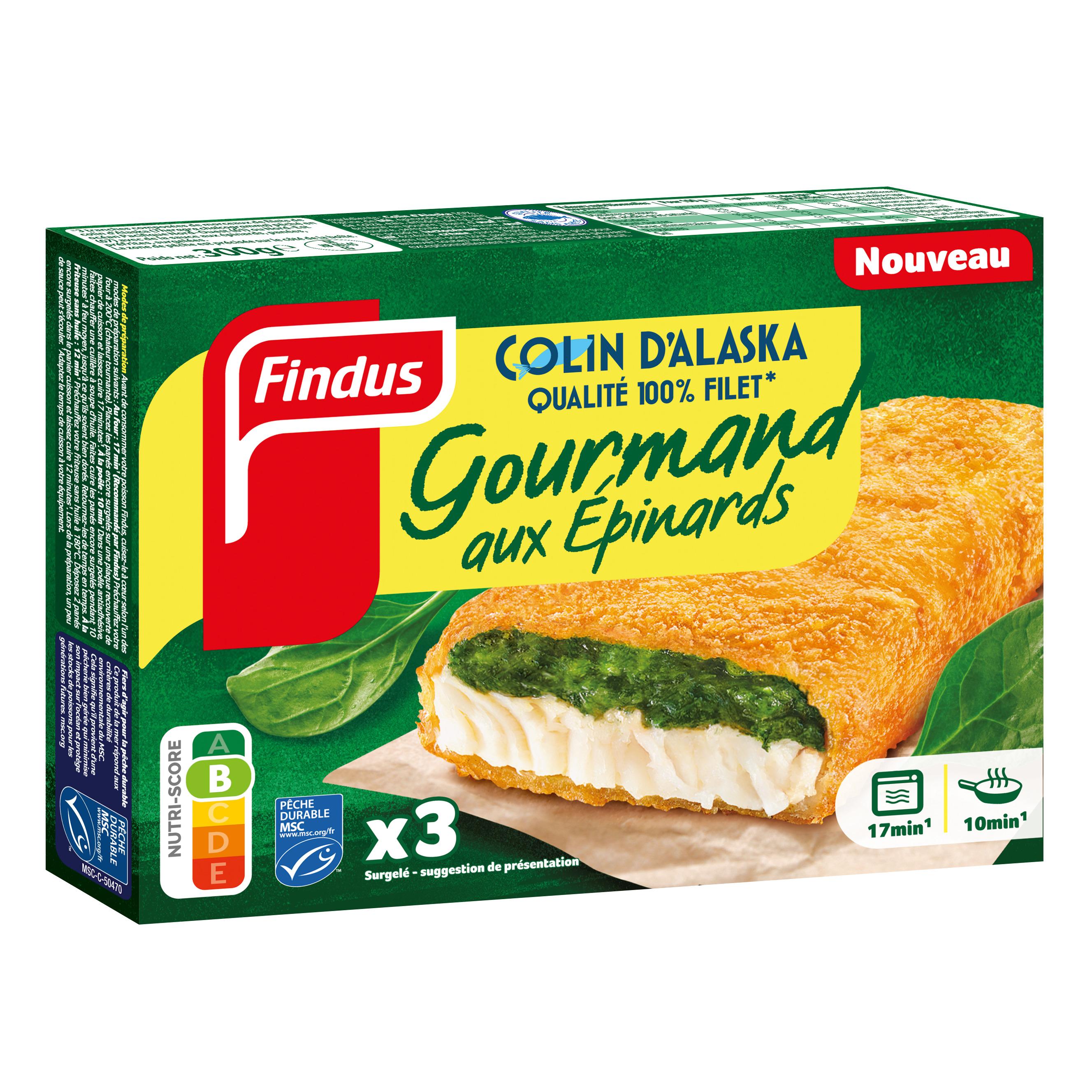 FINDUS Gourmand aux épinards et colin d'Alaska pané MSC 3 pièces 300g
