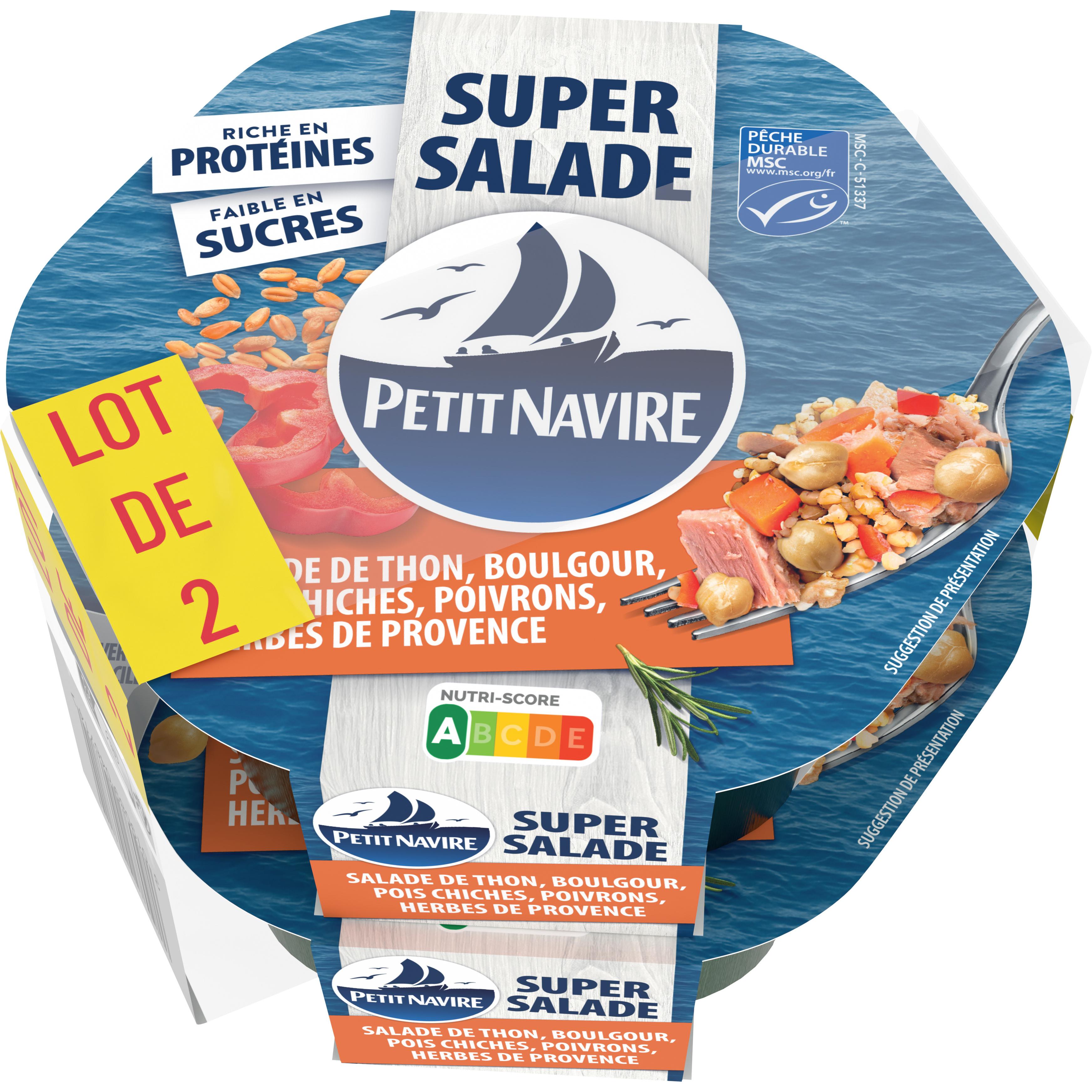 PETIT NAVIRE Super Salade de thon boulgour pois chiches poivrons et herbes de Provence MSC 2x220g