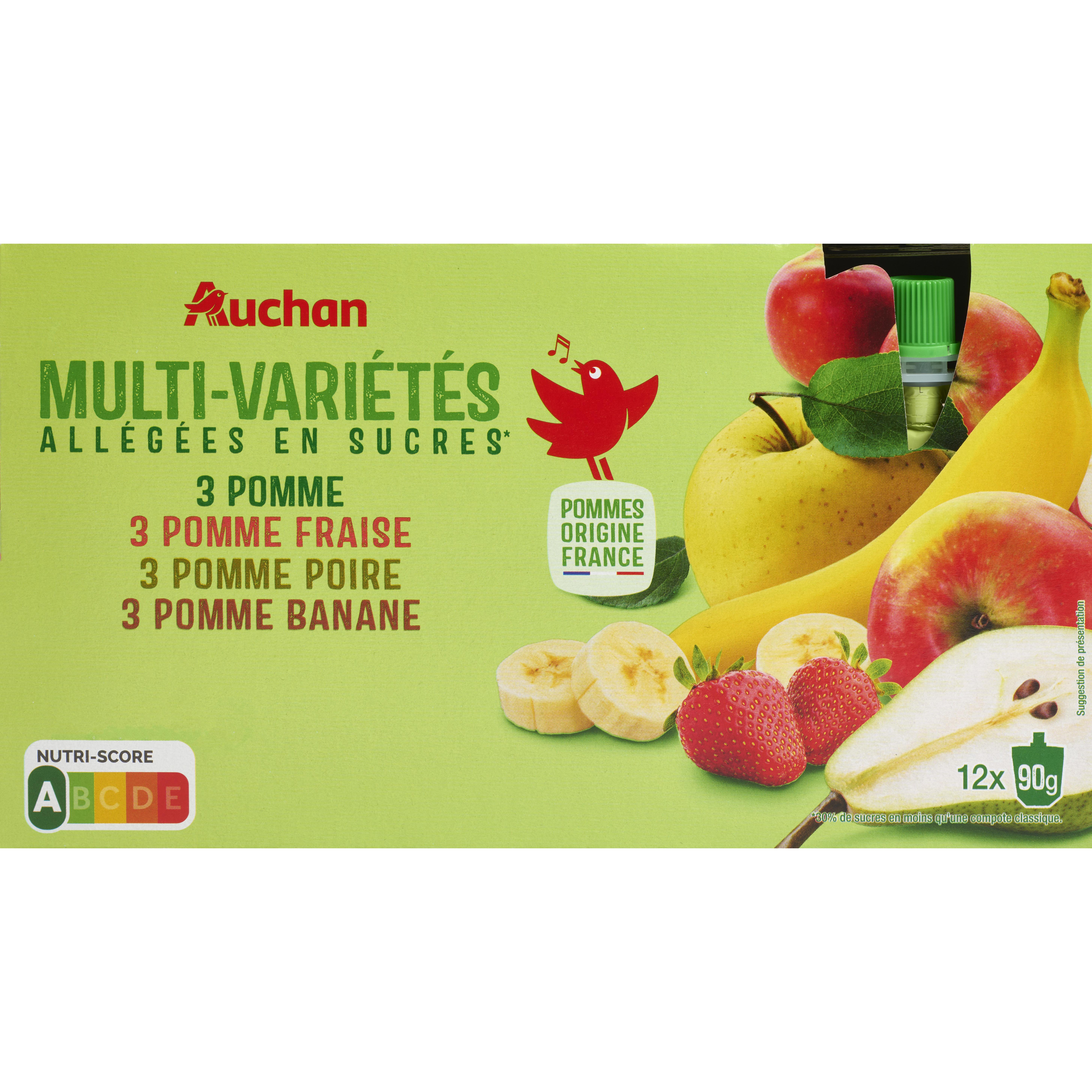 AUCHAN Gourdes multi-variétés allégée en sucres 12x90g