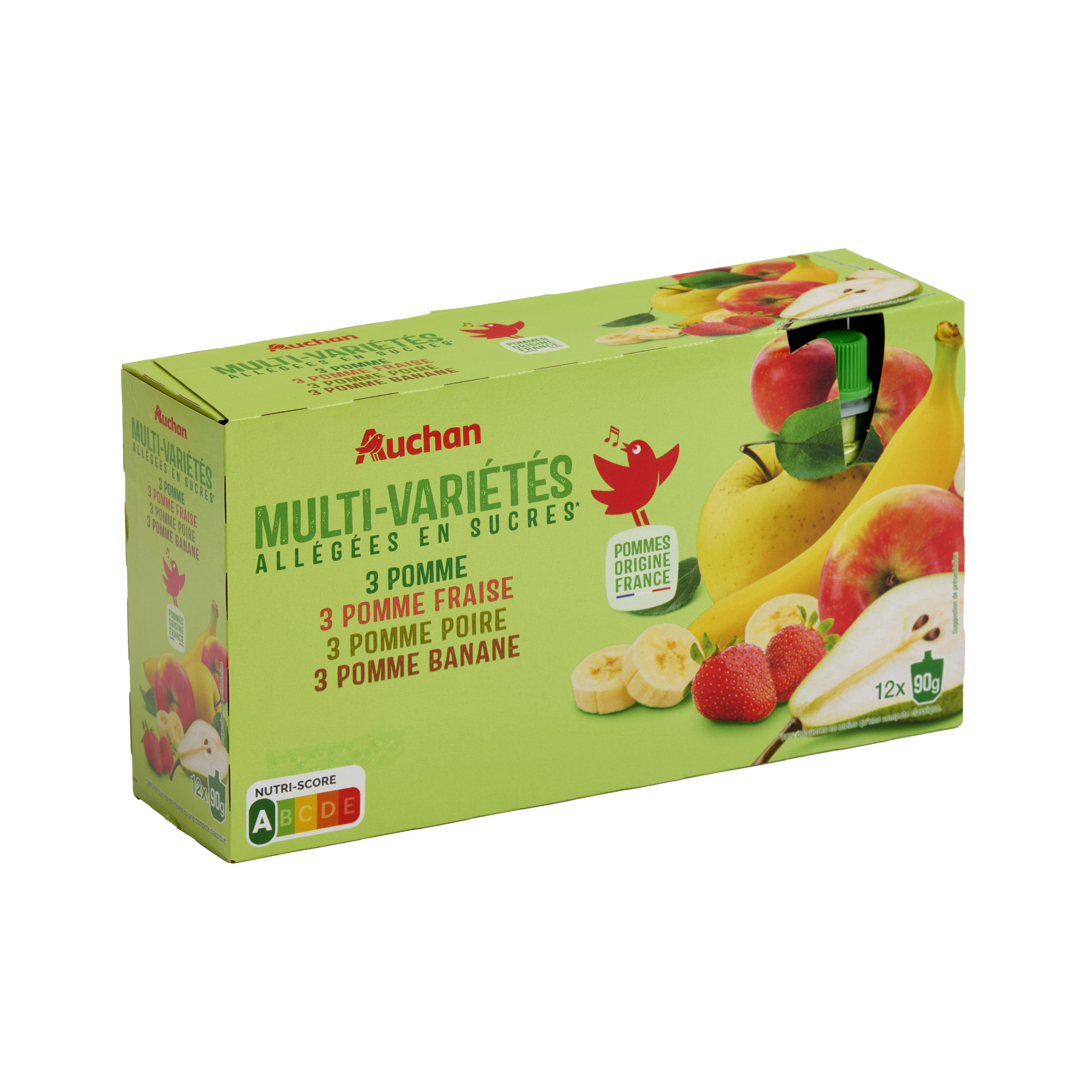 Voir la diapositive 3 : AUCHAN Gourdes multi-variétés allégée en sucres 12x90g