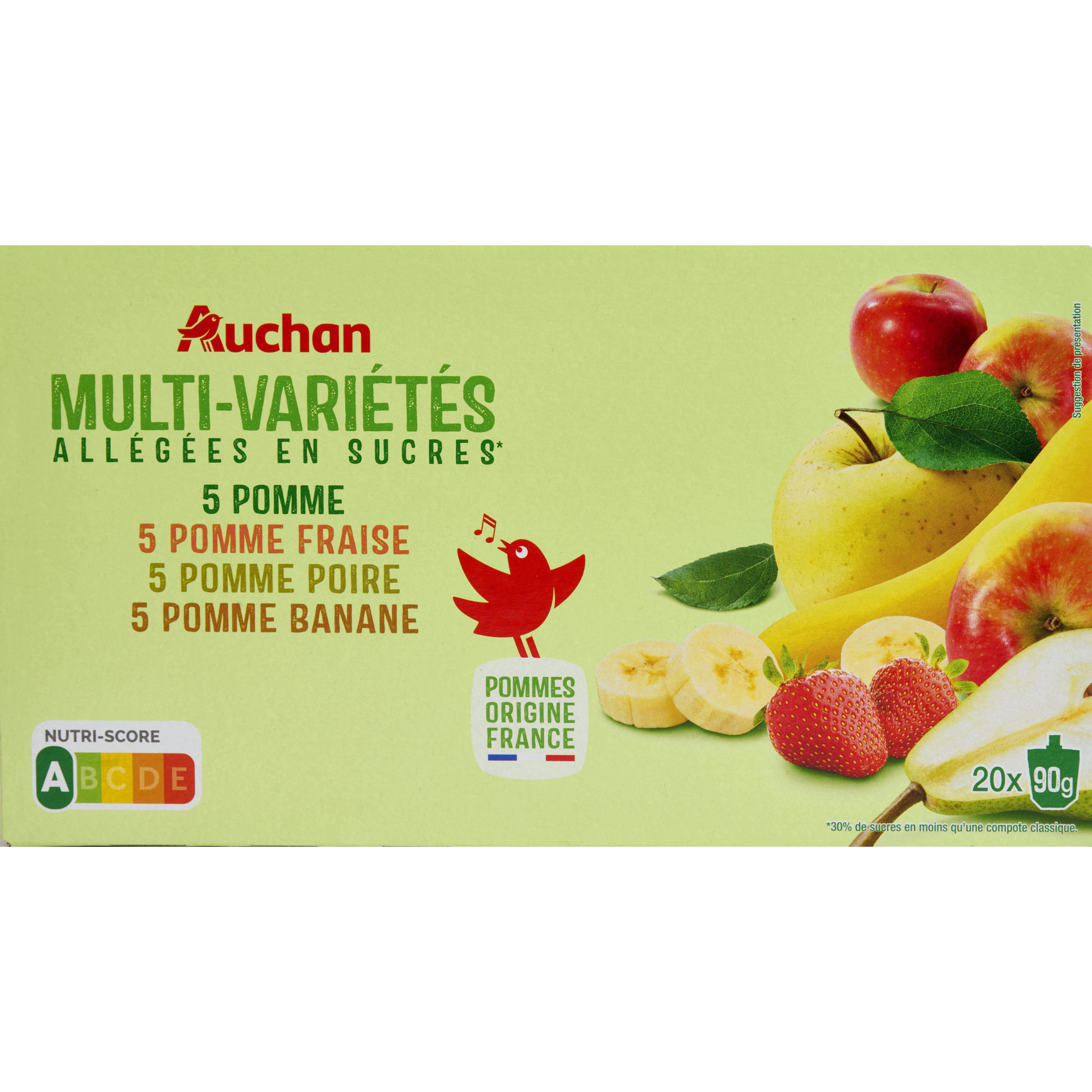 AUCHAN Gourdes multivariétés allégée en sucres 20x90g
