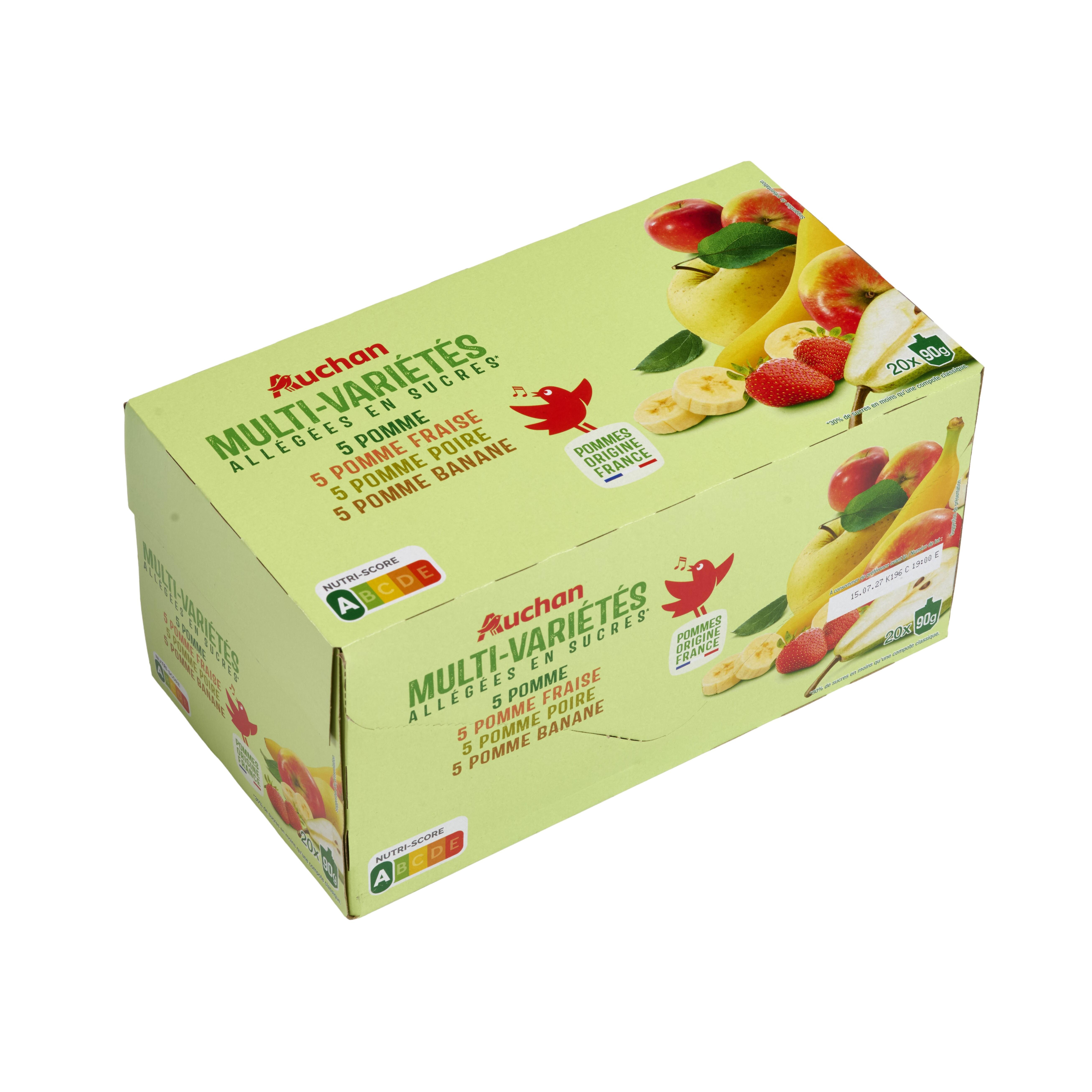Voir la diapositive 2 : AUCHAN Gourdes multivariétés allégée en sucres 20x90g