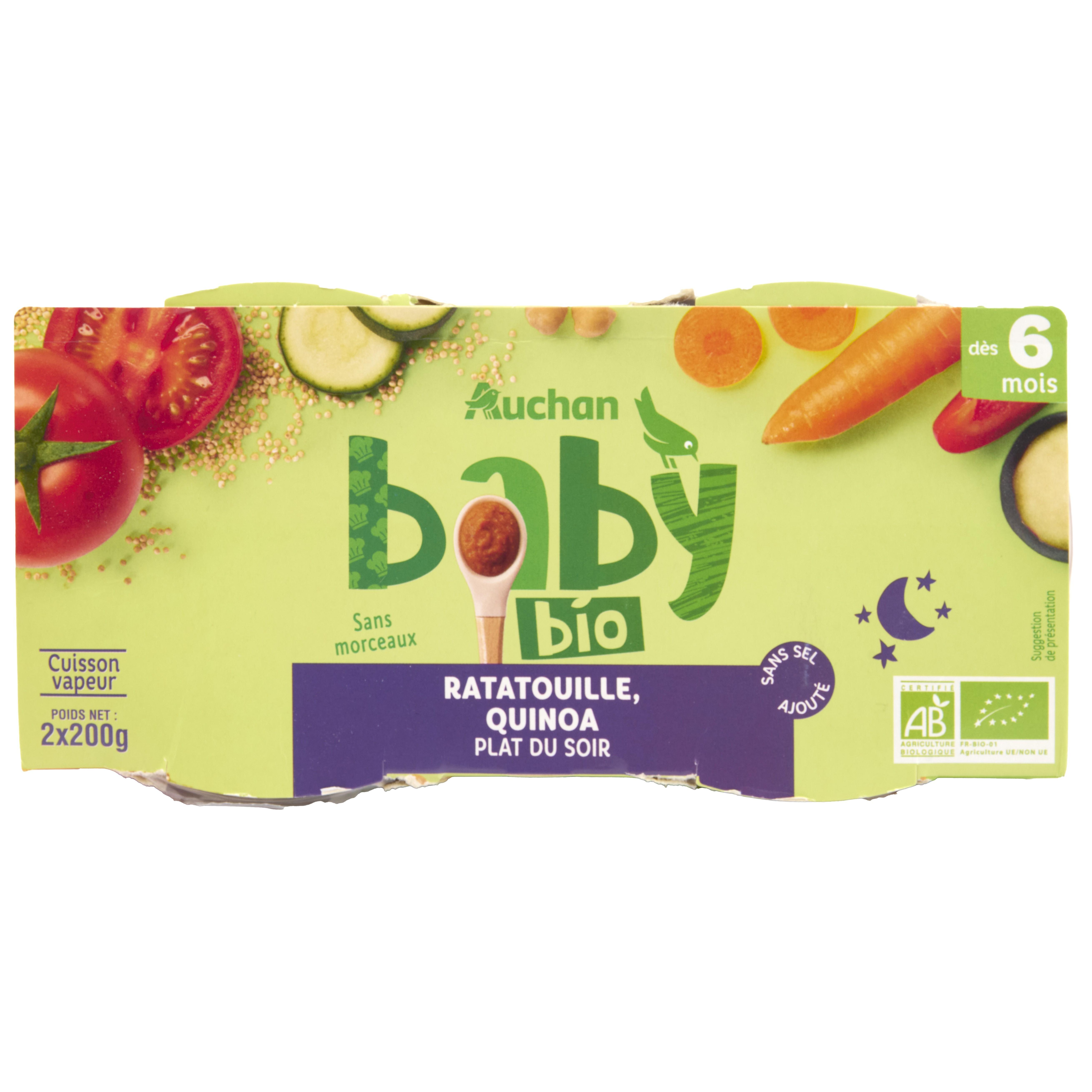 AUCHAN BABY BIO Plat du soir ratatouille quinoa dès 6 mois 2x200g