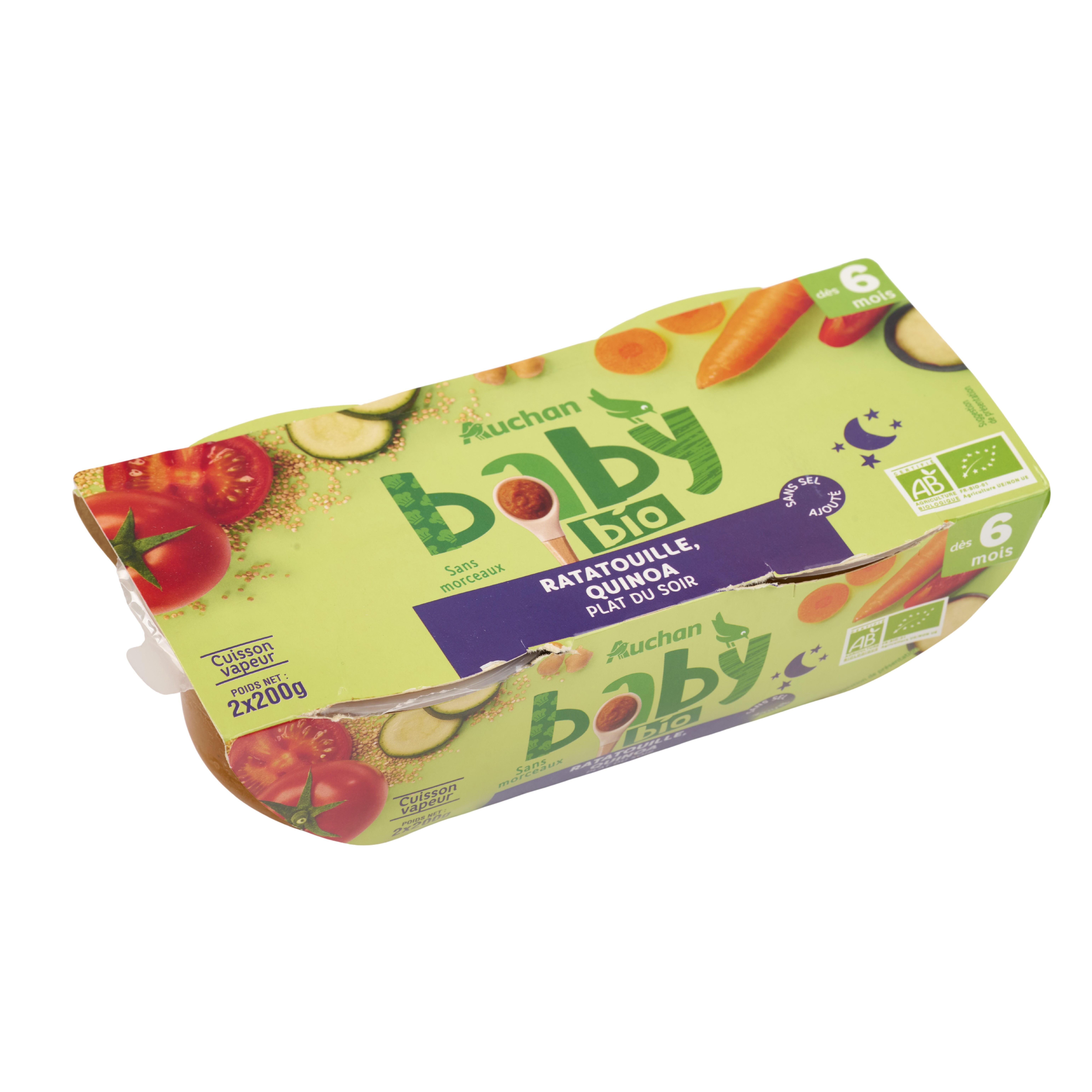Voir la diapositive 2 : AUCHAN BABY BIO Plat du soir ratatouille quinoa dès 6 mois 2x200g