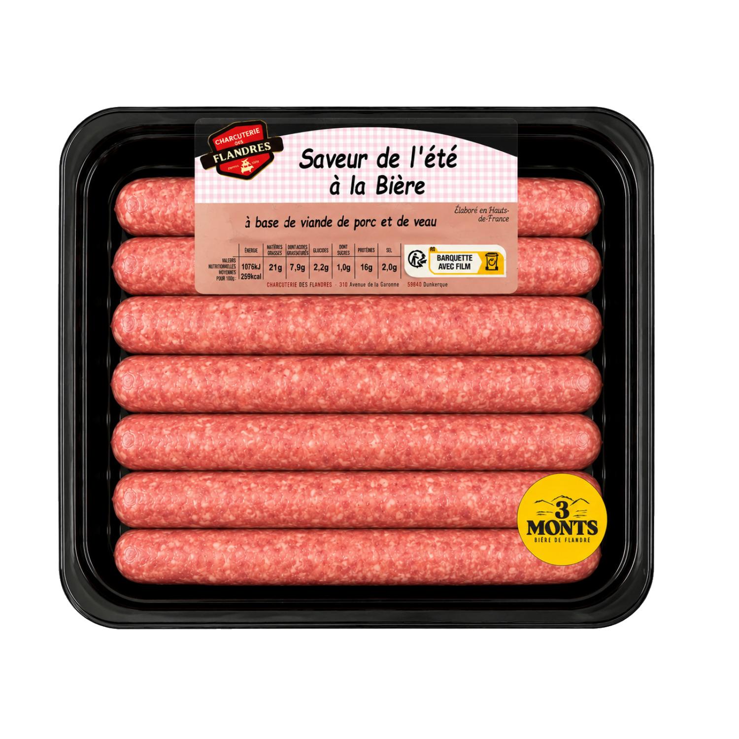 CHARCUTERIE DES FLANDRES Saucisses saveur de l'été à la bière 7 pièces 500g