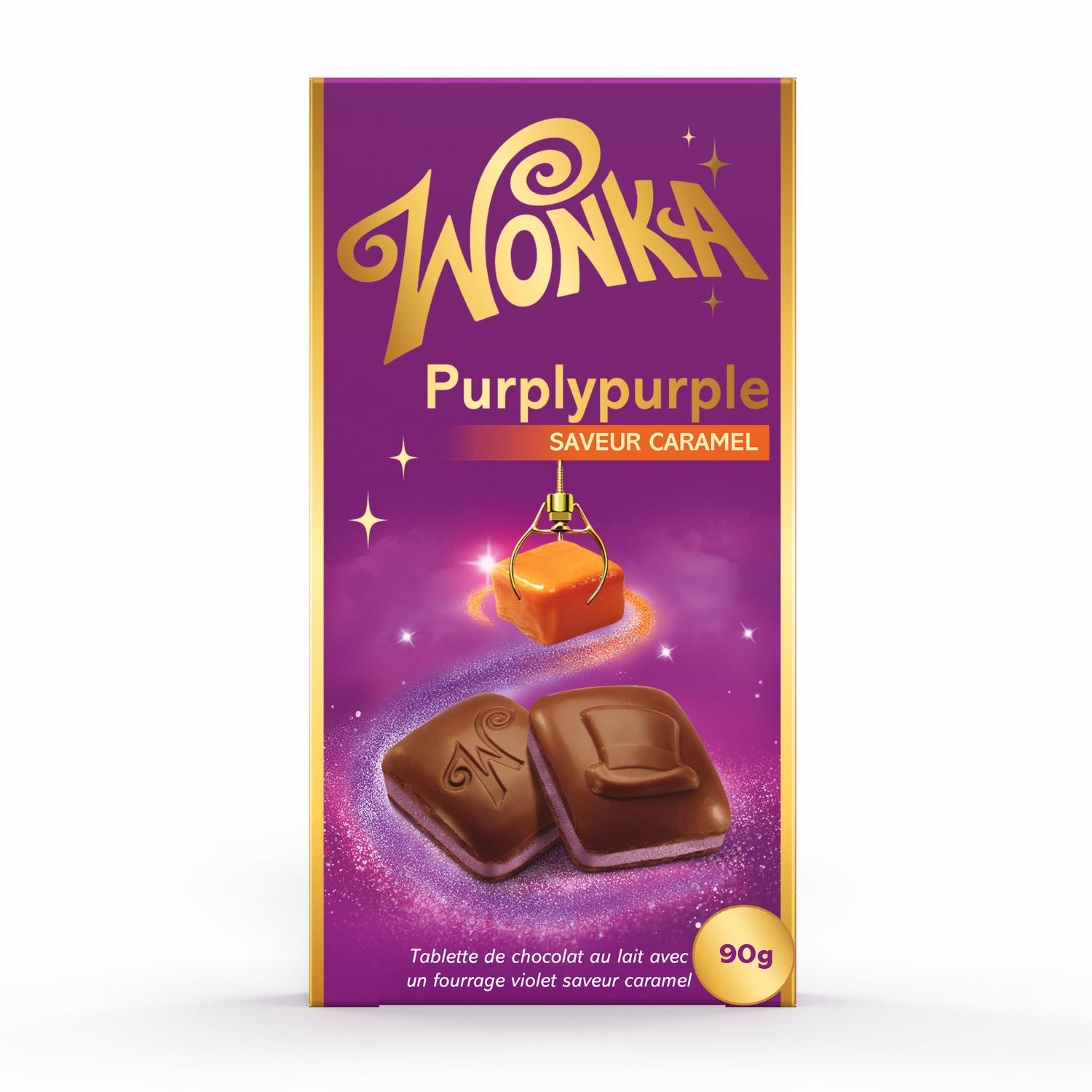 WONKA Tablette de chocolat au lait avec un fourrage violet saveur caramel 90g