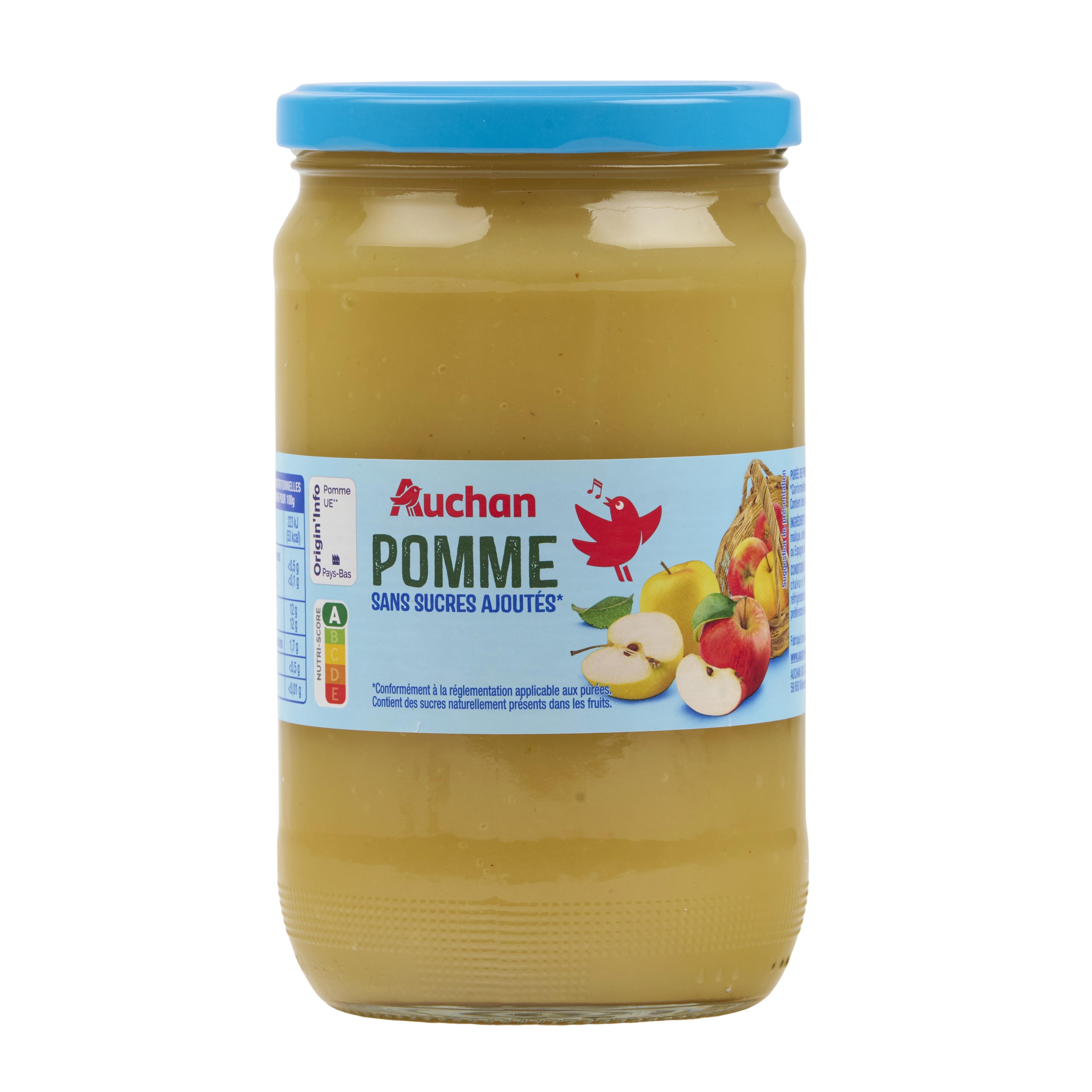 AUCHAN Purée de pomme sans sucres ajoutés en bocal 710g