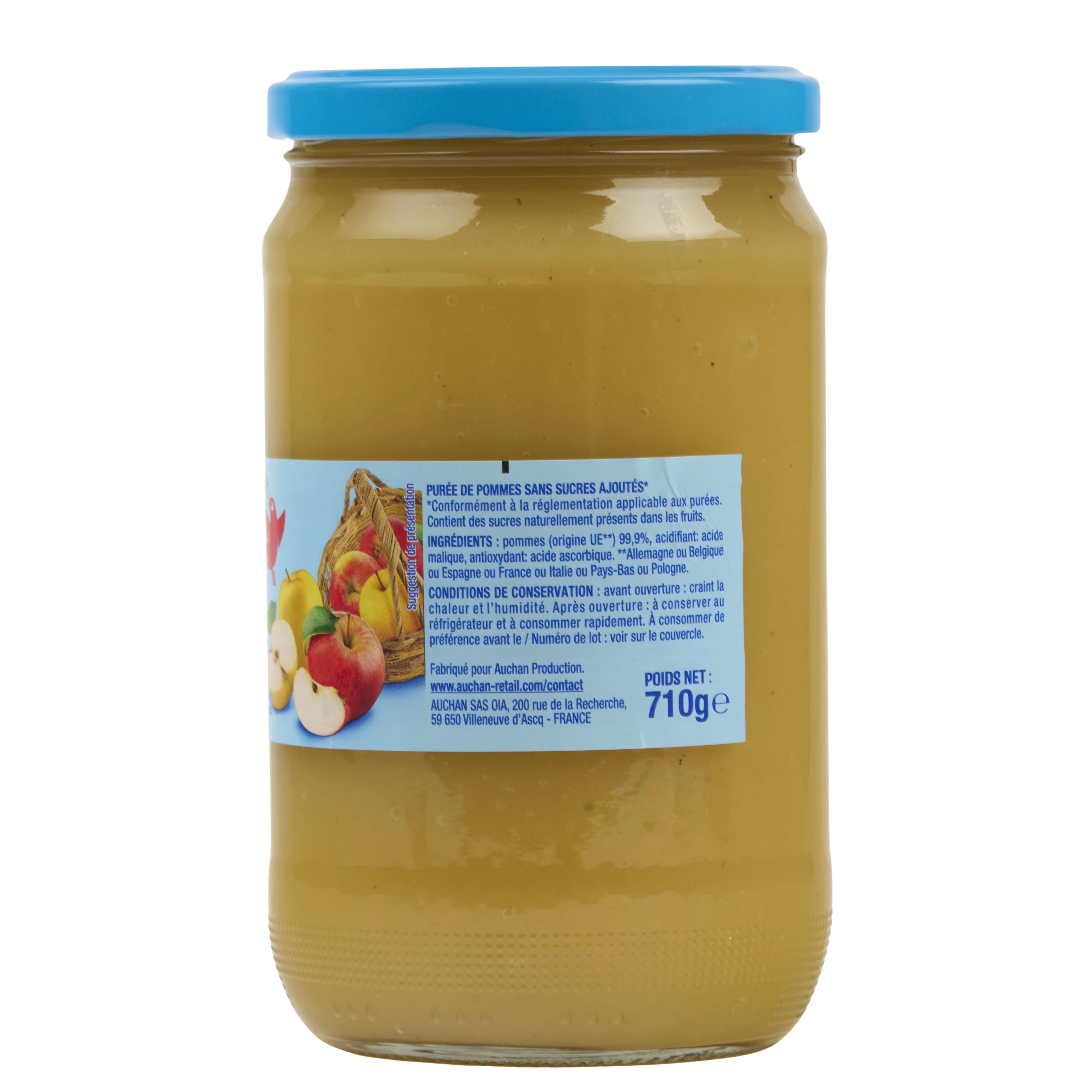 Voir la diapositive 3 : AUCHAN Purée de pomme sans sucres ajoutés en bocal 710g