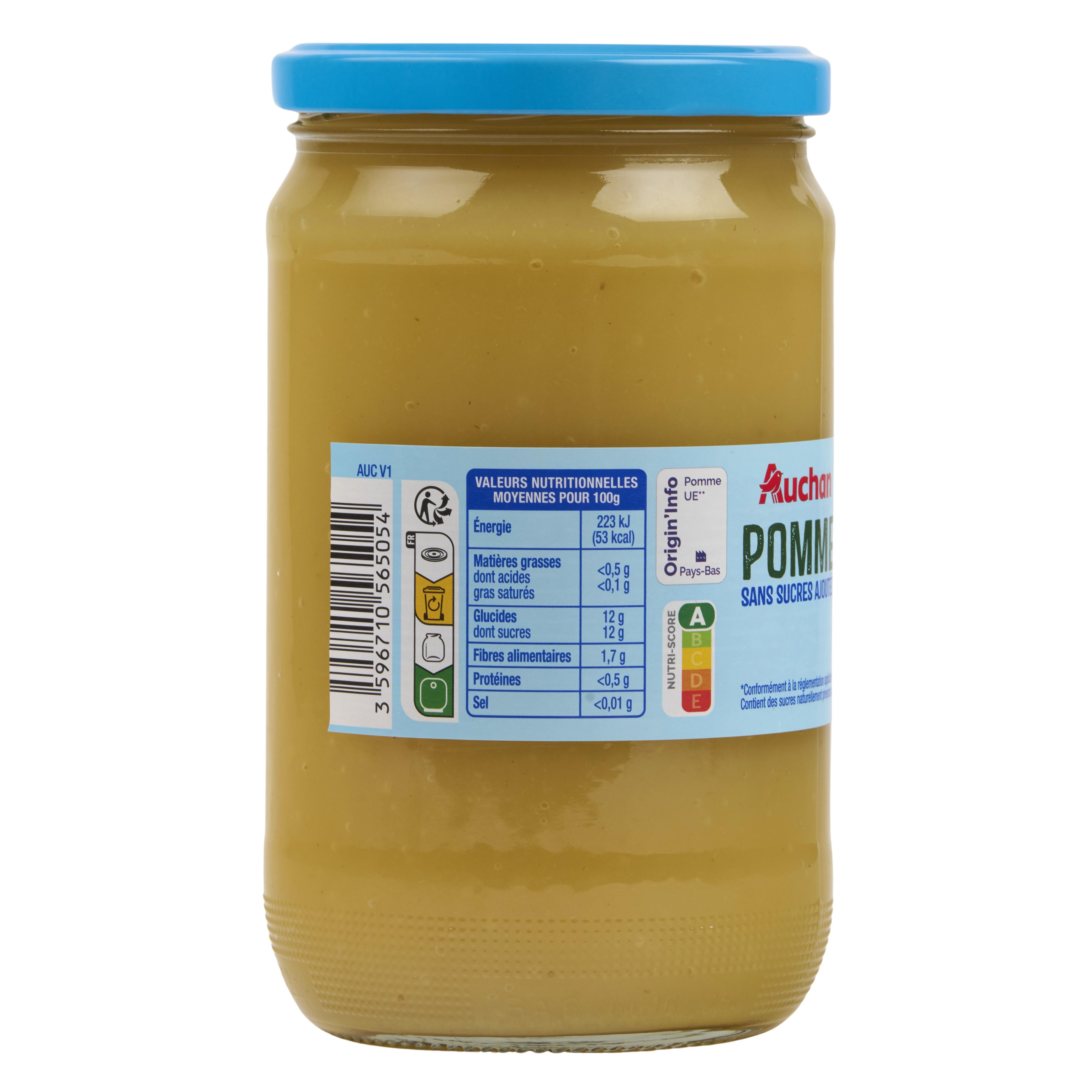 Voir la diapositive 4 : AUCHAN Purée de pomme sans sucres ajoutés en bocal 710g