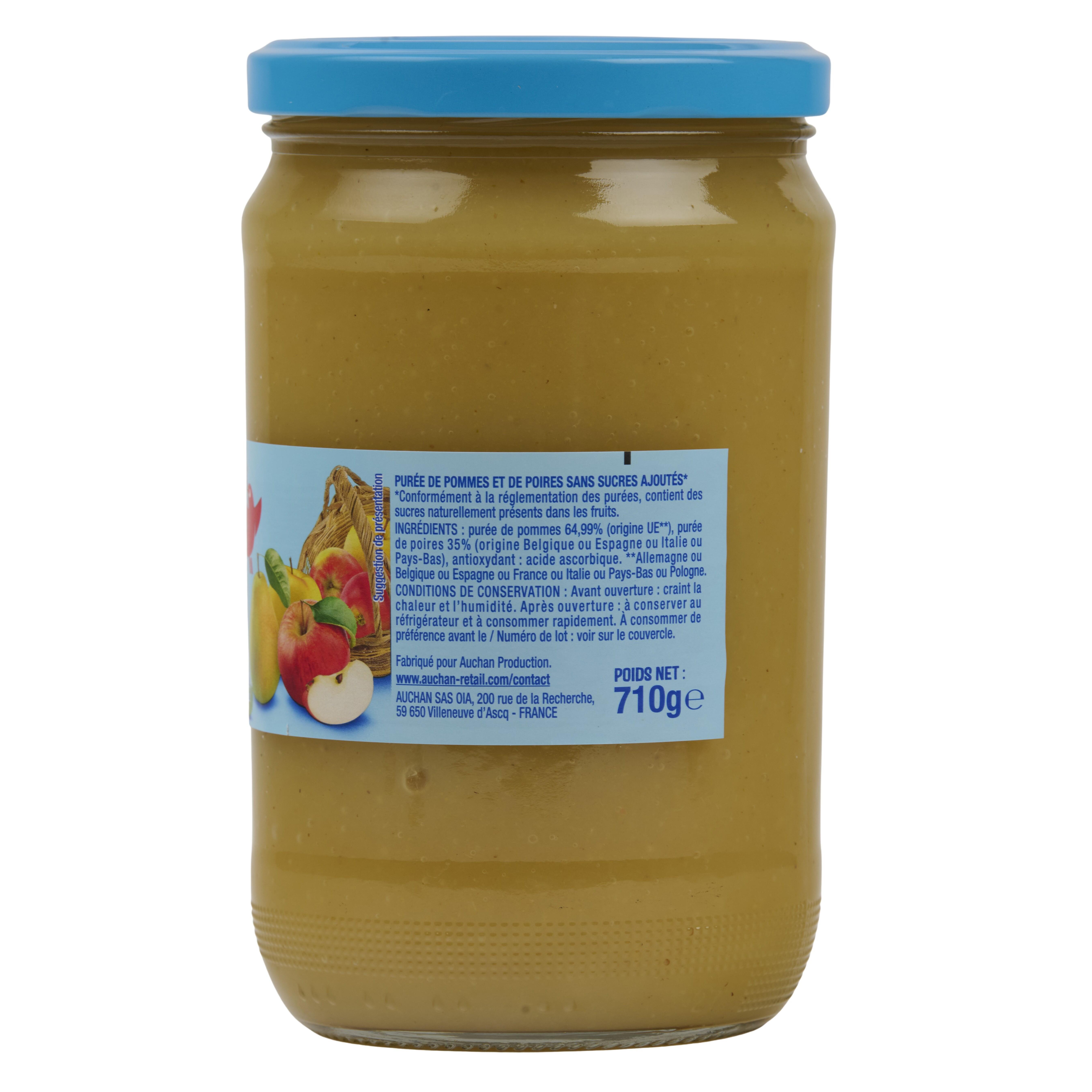 Voir la diapositive 2 : AUCHAN Spécialité pomme poire sans sucres ajoutés en bocal 710g