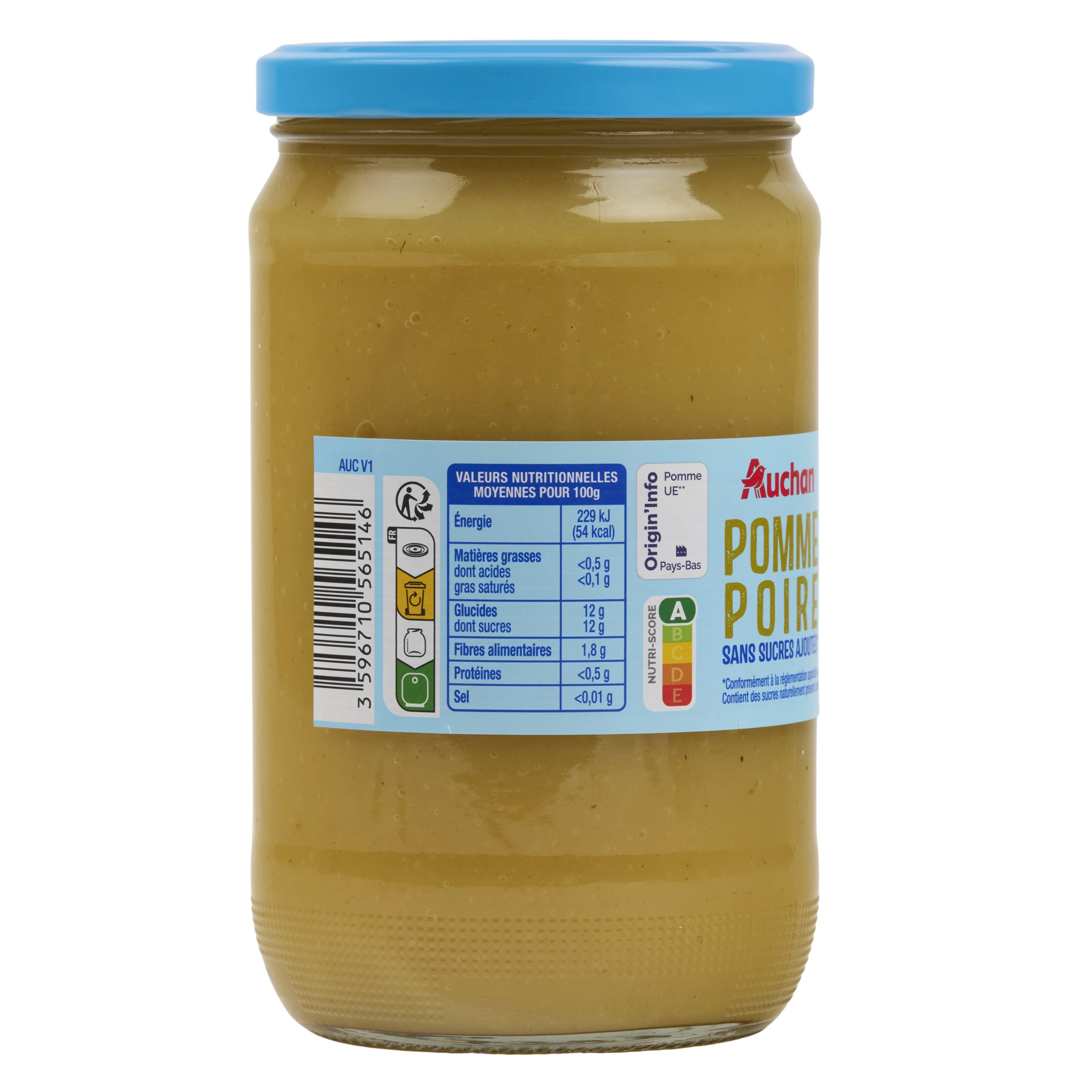 Voir la diapositive 4 : AUCHAN Spécialité pomme poire sans sucres ajoutés en bocal 710g