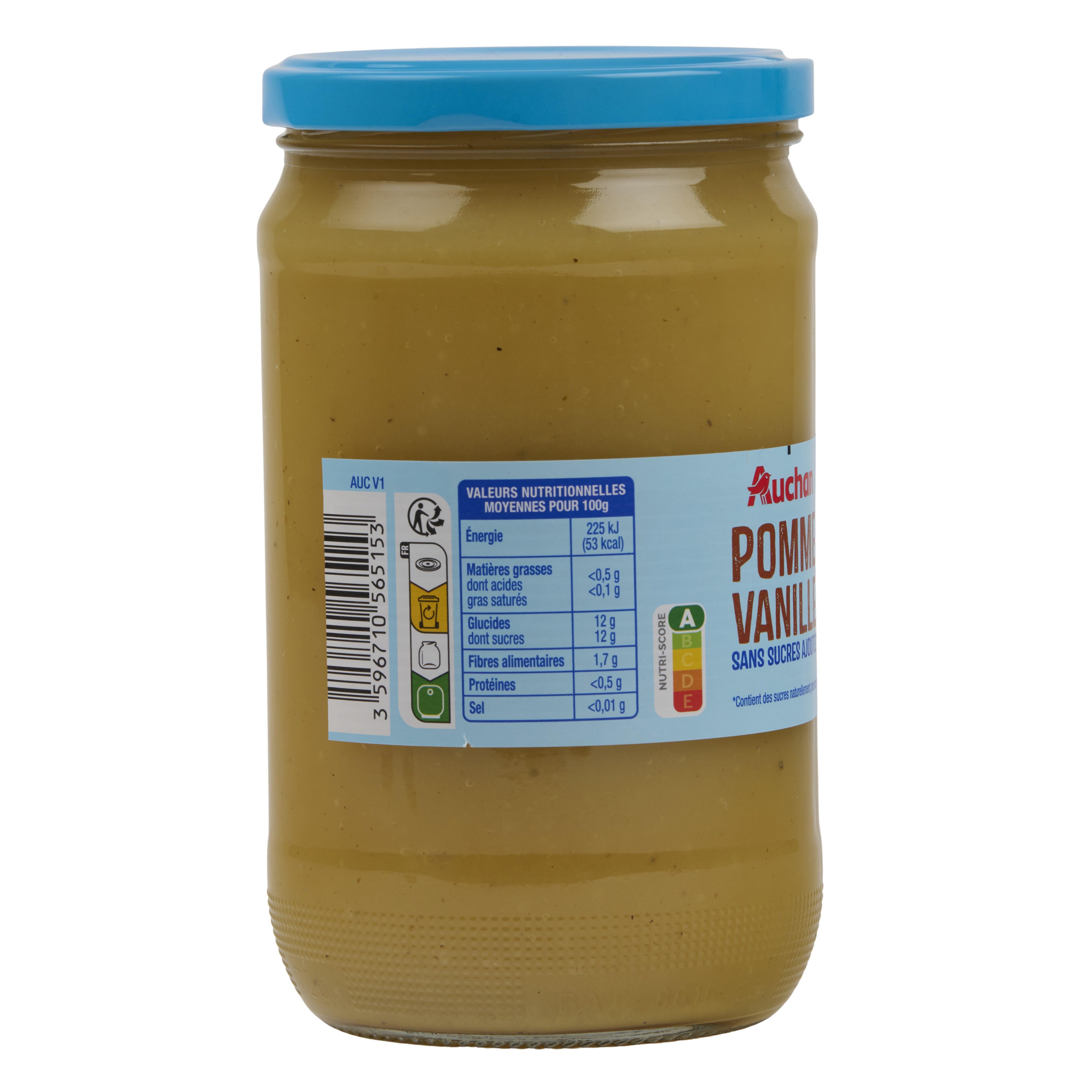 Voir la diapositive 2 : AUCHAN Spécialité pomme vanille sans sucres ajoutés en bocal 710g